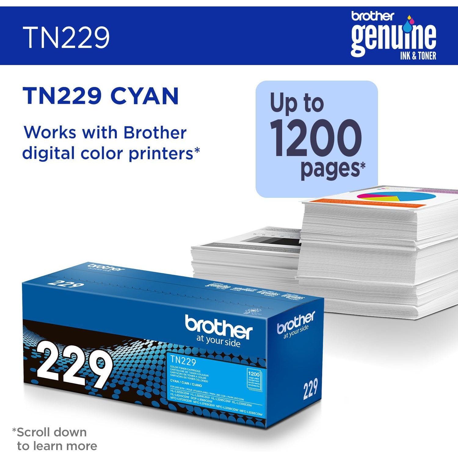 ** GARANTIE DE 365 JOURS **/ Brother TN229C, Cartouche de toner cyan d'origine, pour : HL-L3220, HL-L8245, MFC-L3780CDW à MFC-L8395CDW