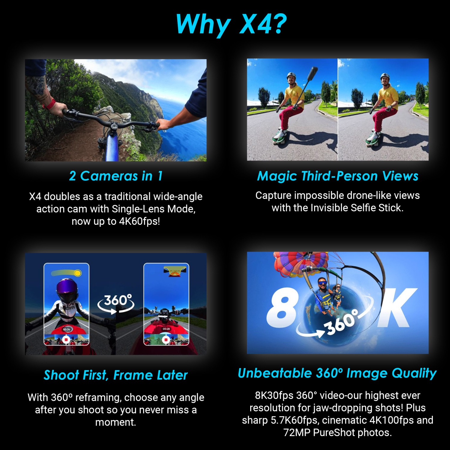 Caméra d'action étanche 360 Insta360 X4 + trousse d'accessoires 50-en-1 + carte 64&nbsp;Go