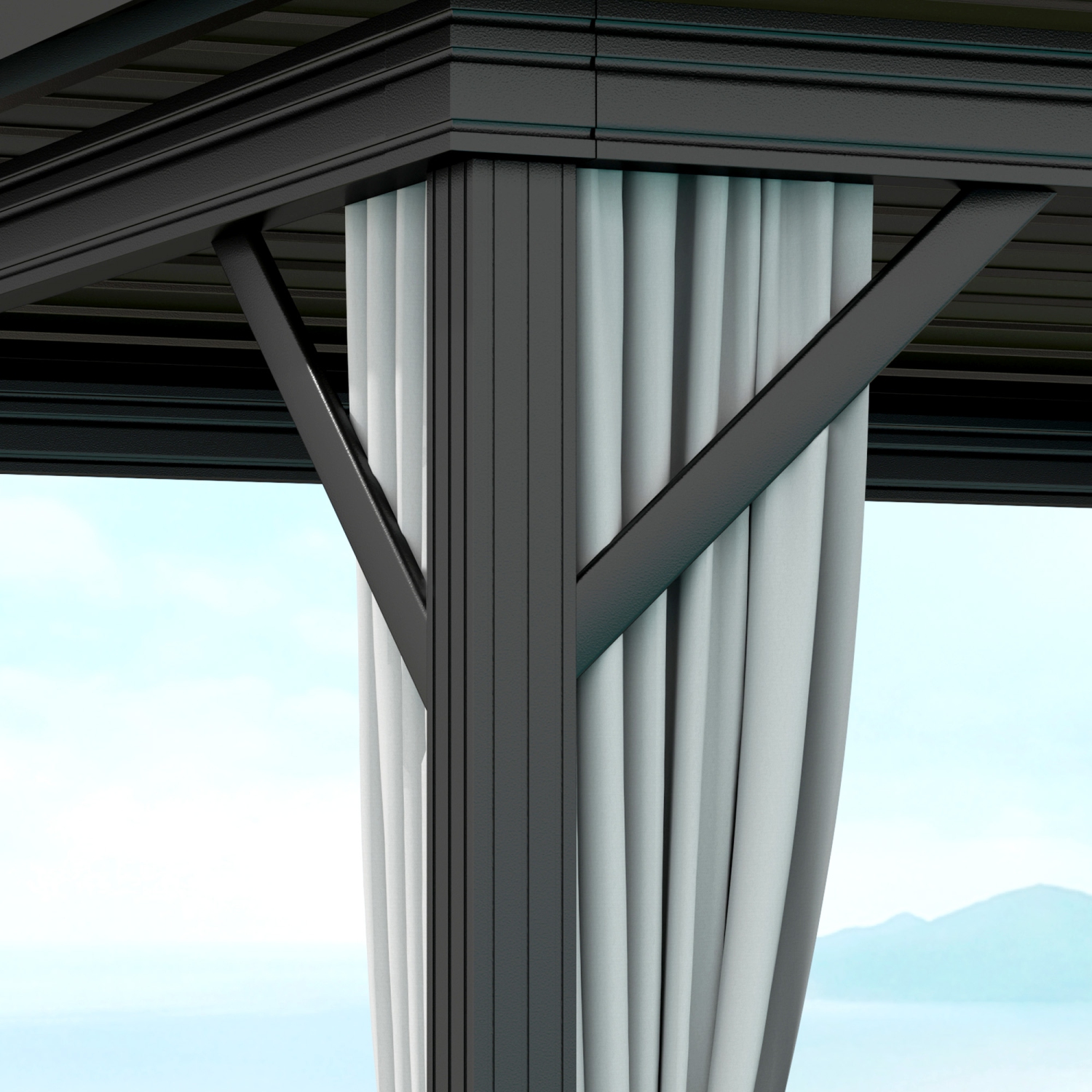 Abri de jardin Outsunny à toit rigide de 10 x 10 pi, abri de jardin à cadre en aluminium avec toit en métal à deux niveaux, moustiquaire, rideaux et