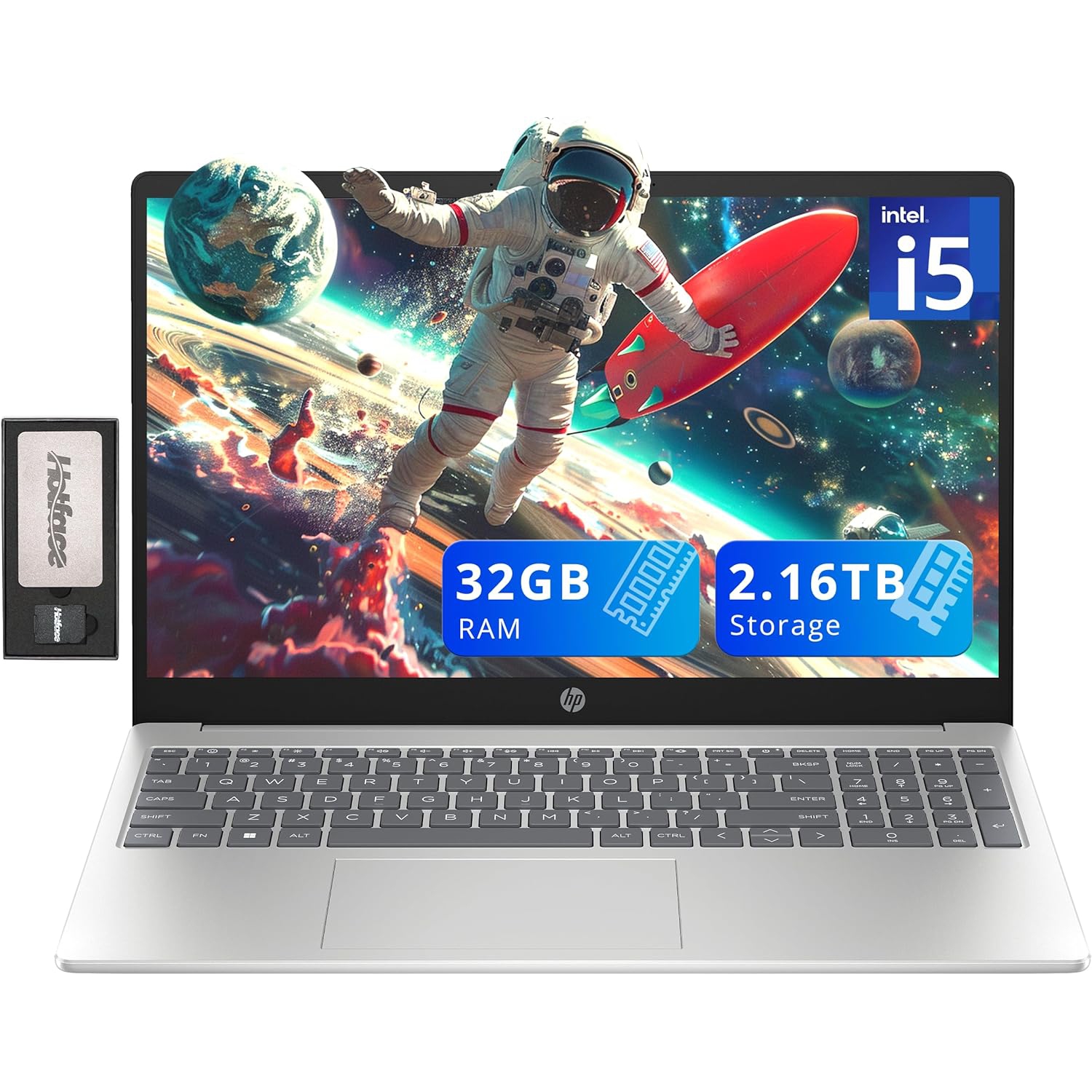 HP 15.6" FHD IPS Laptop, Intel i5-1235U, 2.16TB Storage(2TB SSD + 160GB Docking Station Set), 32GB RAM, Intel Iris Xe Graphics, Numeric Keypad, Windows 11, Silver