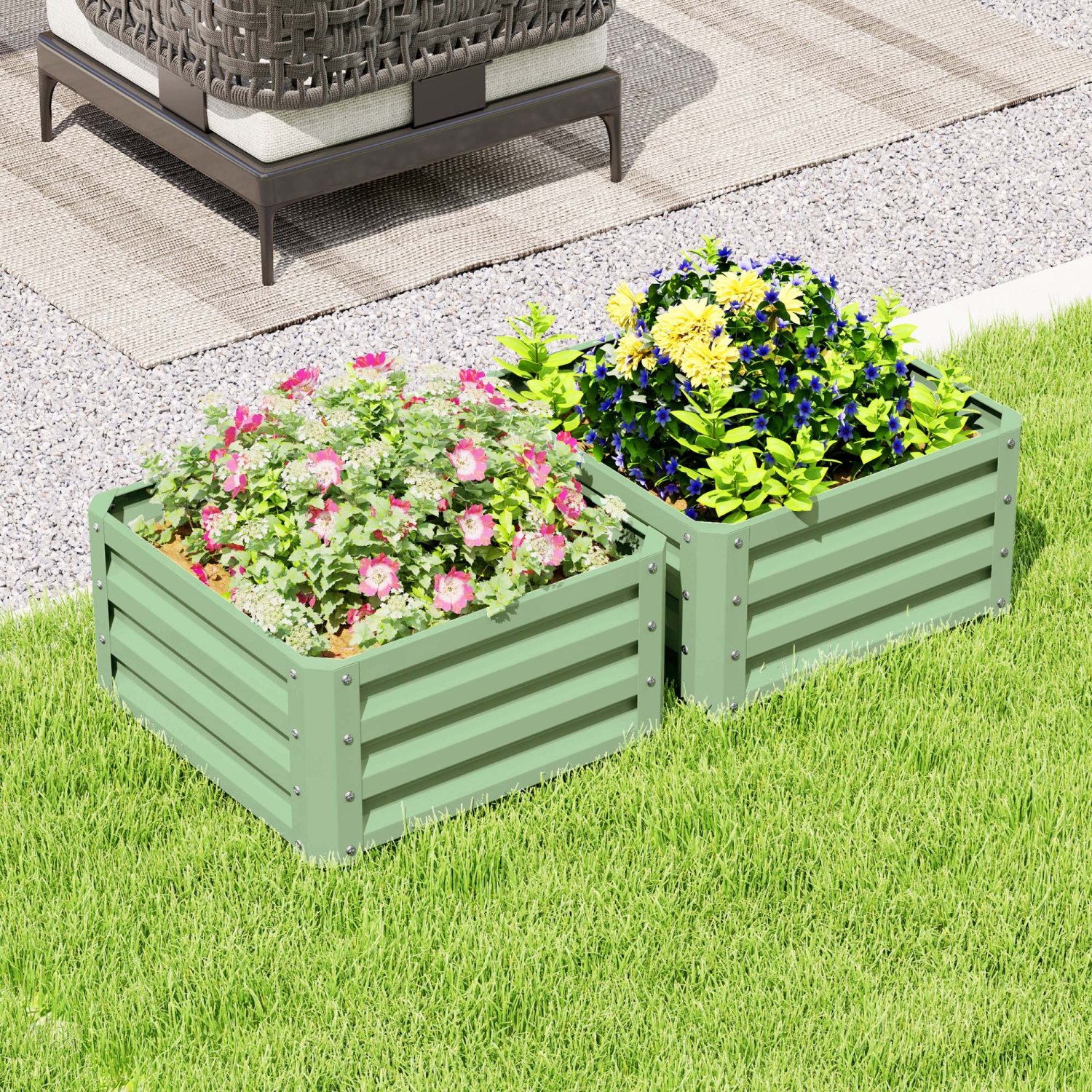 Jardinière surélevée Outsunny, 2 x 2 x 1 pi, 2 pièces, avec cadre en acier galvanisé pour les légumes, les fleurs, les herbes, le vert pâle