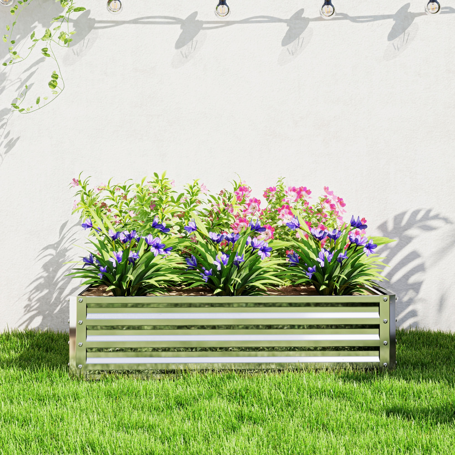 Outsunny 4' x 4' x 1' Raised Garden Bed Galvanized Steel Planter Box for Vegetables, Flowers, Herbs, Silver