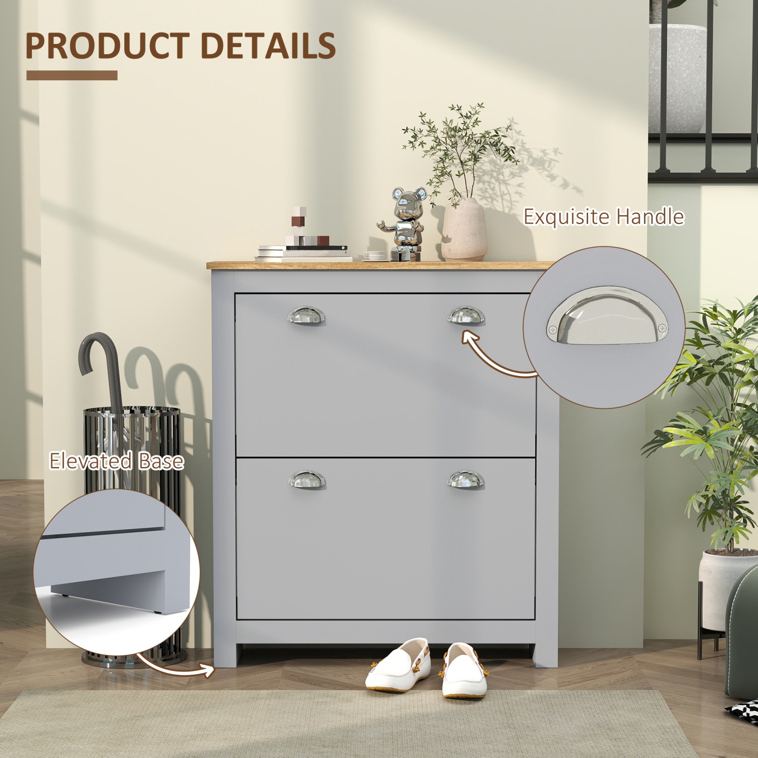 HOMCOM Narrow Shoe Cabinet with 2 Flip Drawers, Slim Shoe Storage Cabinet with Adjustable Shelves for 12 Pairs of Shoes for Entryway, Hallway, Grey