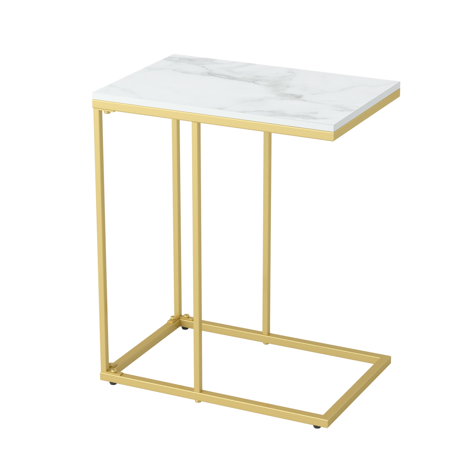 Modern C Shape Side Table Gold Coffee Accent Sofa End Table Slim High Gloss Marble Tabletop with Golden Metal Legs Laptop Snack for Home Office