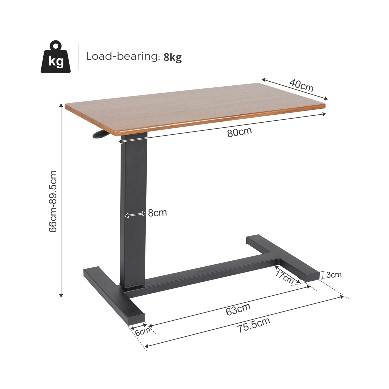Medical Adjustable Tilt Overbed Bedside Table with Wheels Pneumatic Mobile Standing Laptop Desk Rolling Computer Cart Movable Bed Hospital Home Use
