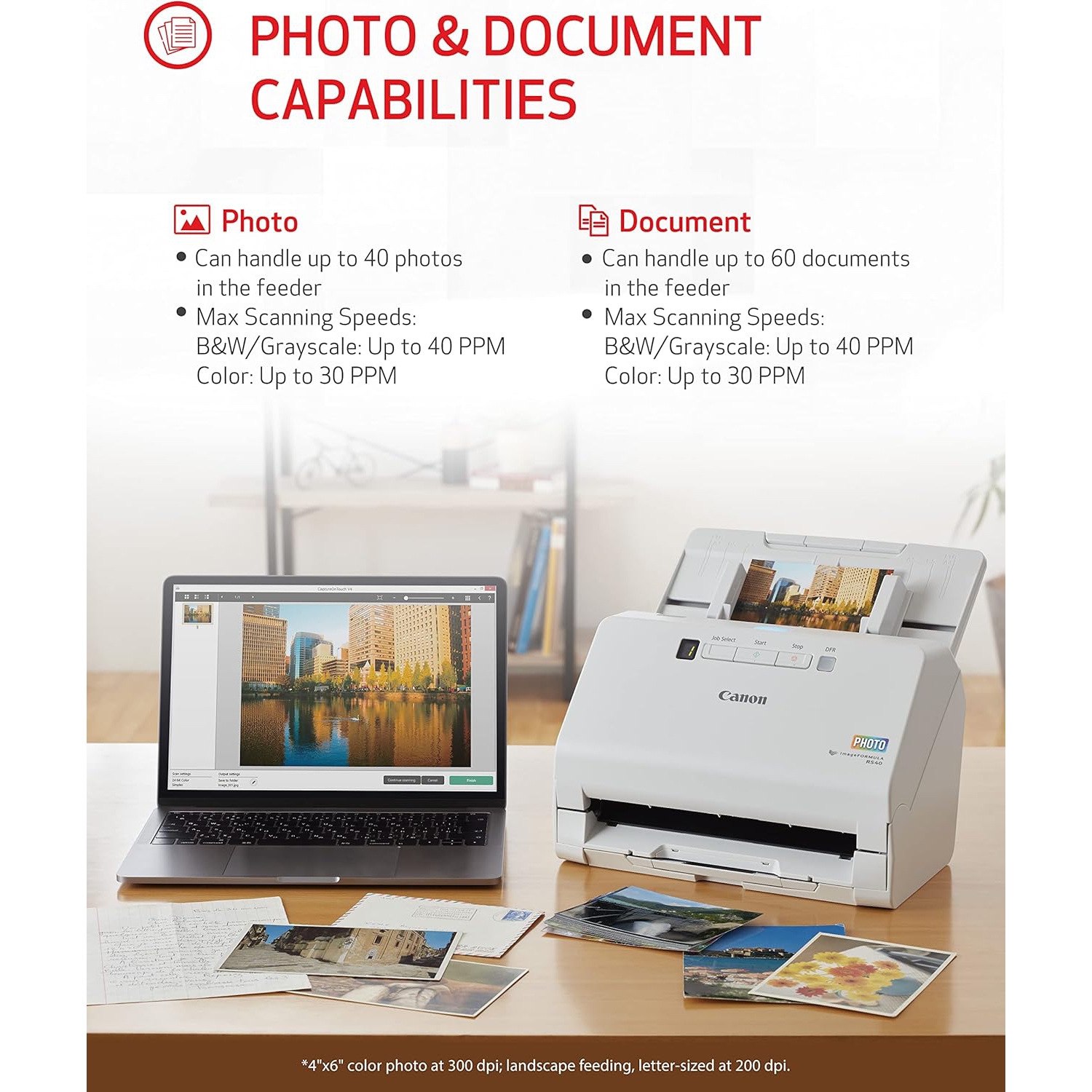 Numériseur de photos et de documents Canon imageFORMULA RS40 - pour Windows et Mac - Numérise des photos - Couleur vive