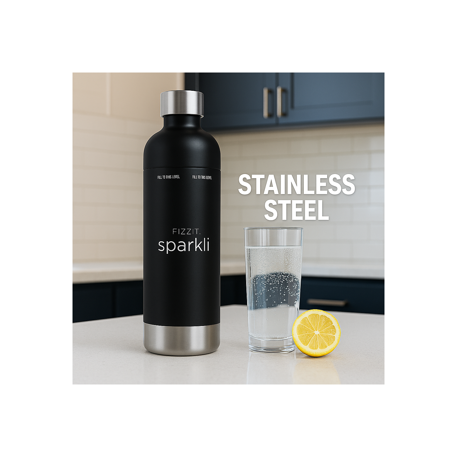 Bouteille de gazéification en acier inoxydable et bouteille d'eau de FIZZIT | Compatible avec la machine à soda de carbonation Philips et les
