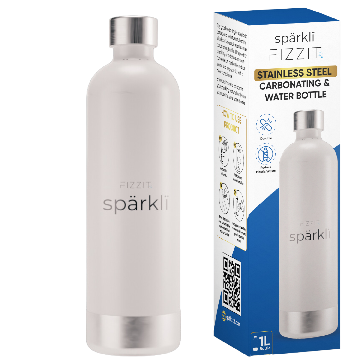 Bouteille de gazéification en acier inoxydable et bouteille d'eau de FIZZIT | Compatible avec la machine à soda de carbonation Philips et les