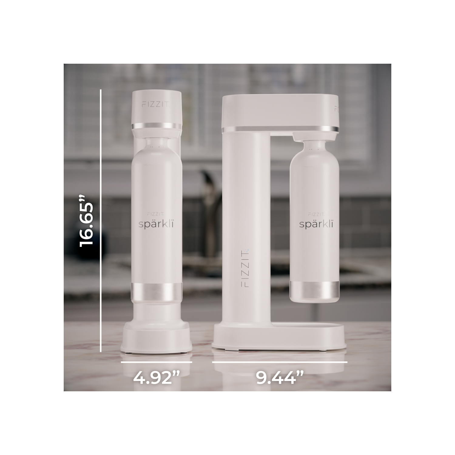 FIZZIT Stainless Steel White Sparkling Water and Soda Maker Machine with White Stainless Steel 1L Re-Usable Bottle