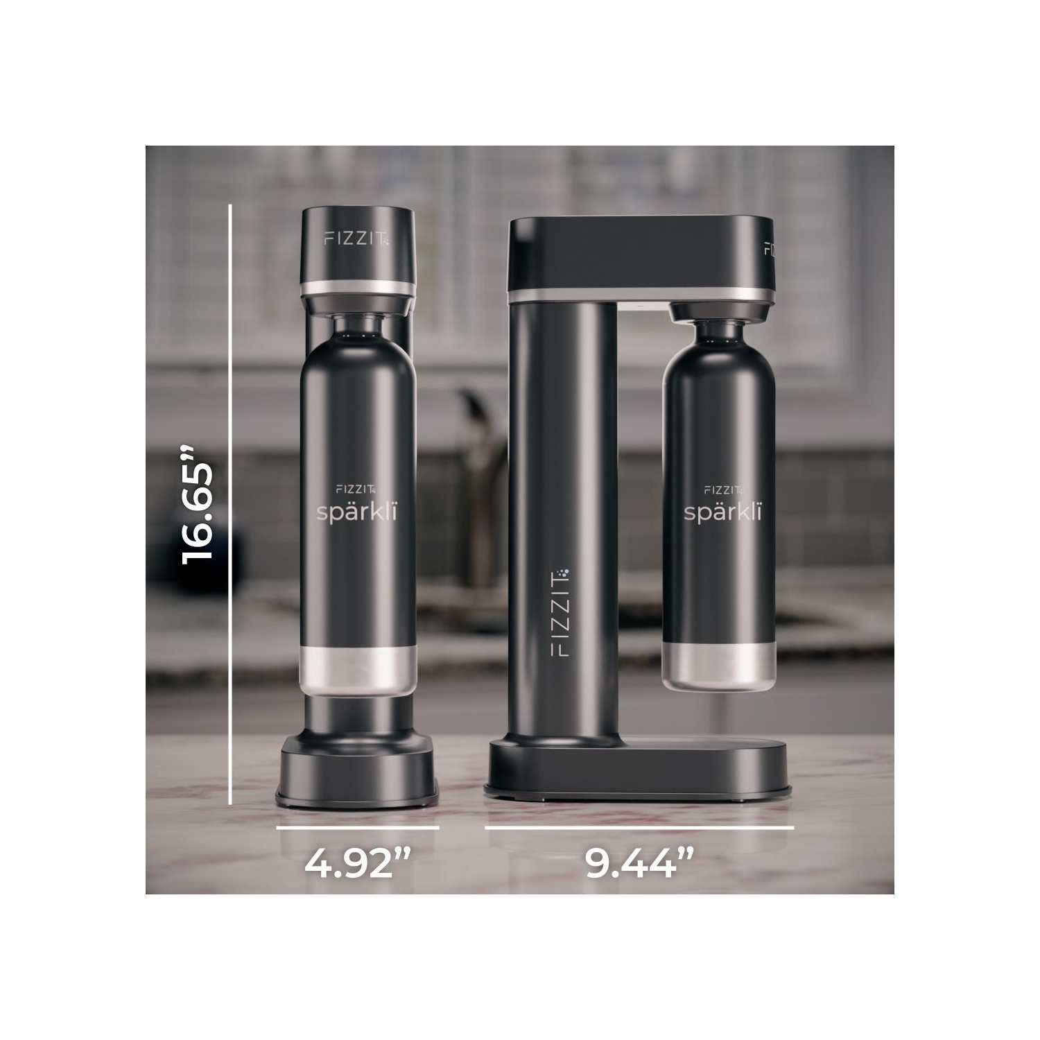 Machine à eau pétillante et à soda en acier inoxydable noir de FIZZIT avec bouteille réutilisable en acier inoxydable noir 3 de 1 litre