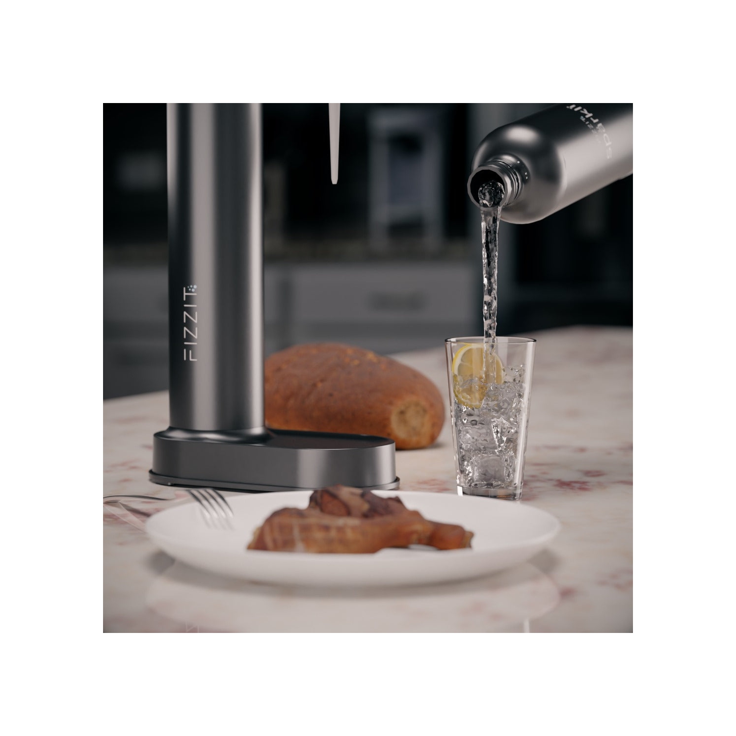 Machine à eau pétillante et à soda en acier inoxydable noir de FIZZIT avec bouteille réutilisable en acier inoxydable noir 3 de 1 litre