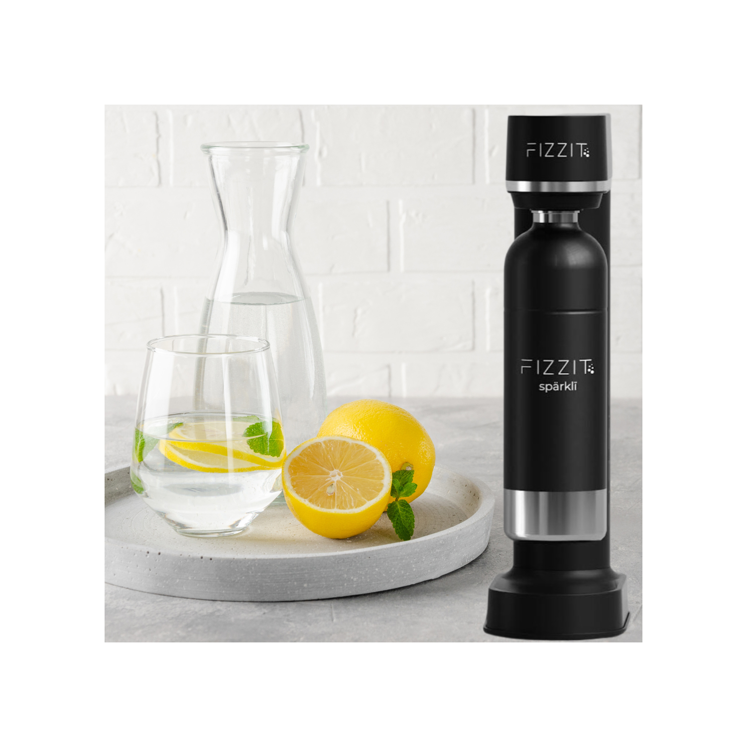 Machine à eau pétillante et à soda en acier inoxydable noir de FIZZIT avec bouteille réutilisable en acier inoxydable noir 3 de 1 litre