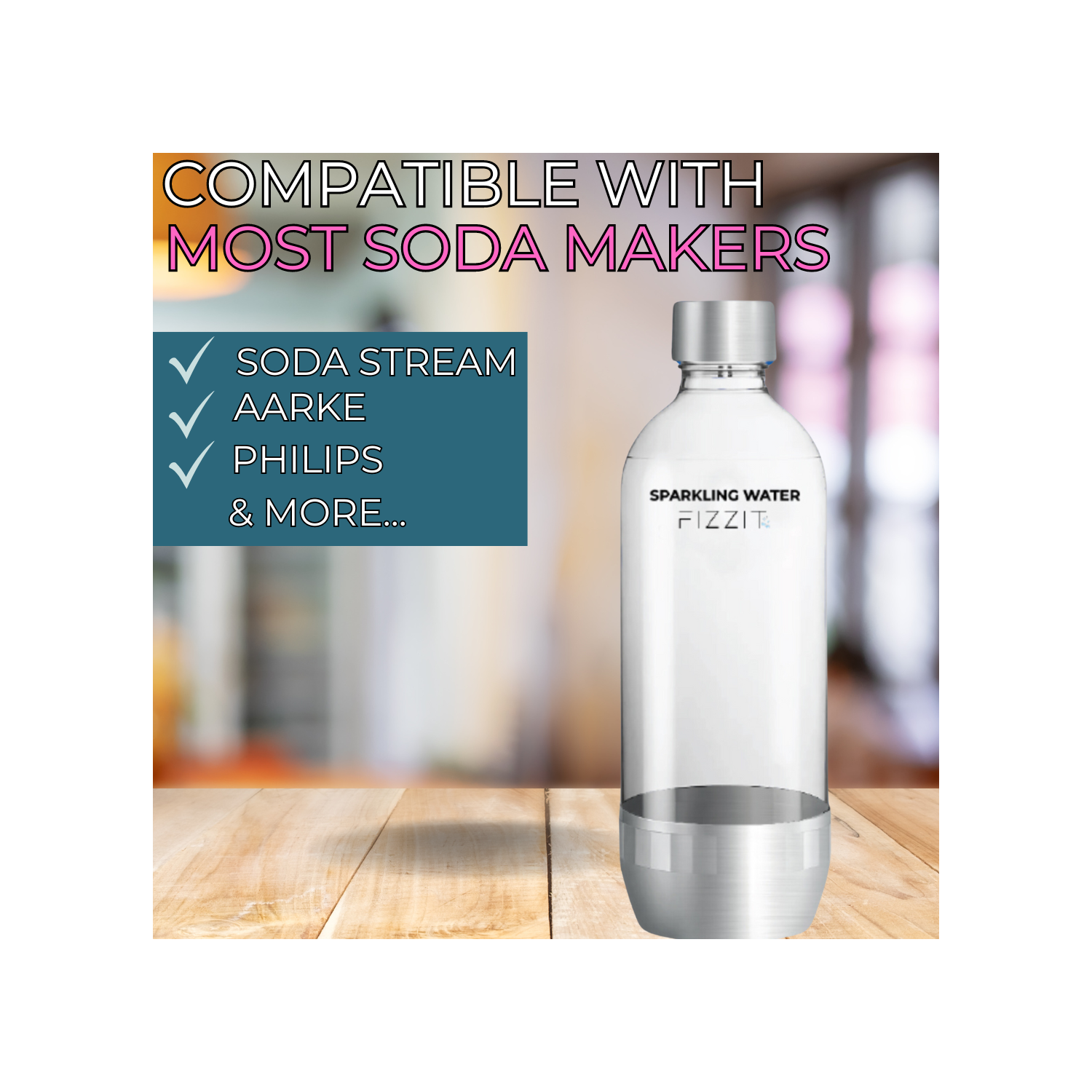 FIZZIT Compatible Replacement Bottle for Sodastream Carbonating Sparkling Water Machine 1 Liter 2 Pack