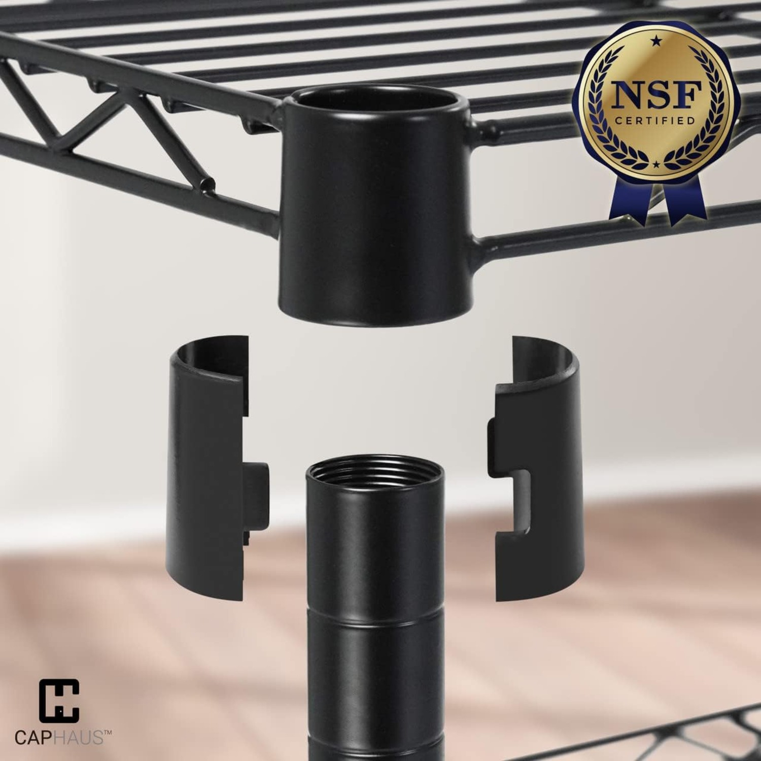 CAPHAUS NSF Adjustable Height 5 Tier Wire Shelving Unit w/Basket & Liner, Storage Rack Corner Shelves, Metal Storage Rack for Kitchen, Bathroom,