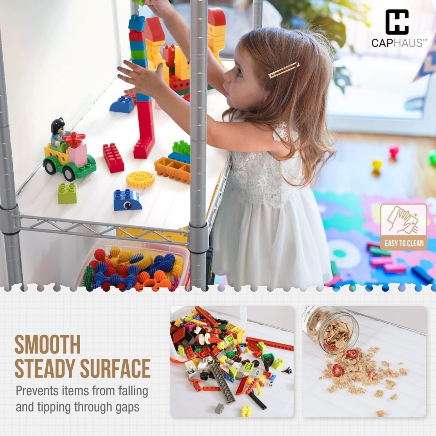 CAPHAUS NSF Adjustable Height 5 Tier Wire Shelving Unit w/Basket & Liner, Storage Rack Corner Shelves, Metal Storage Rack for Kitchen, Bathroom,