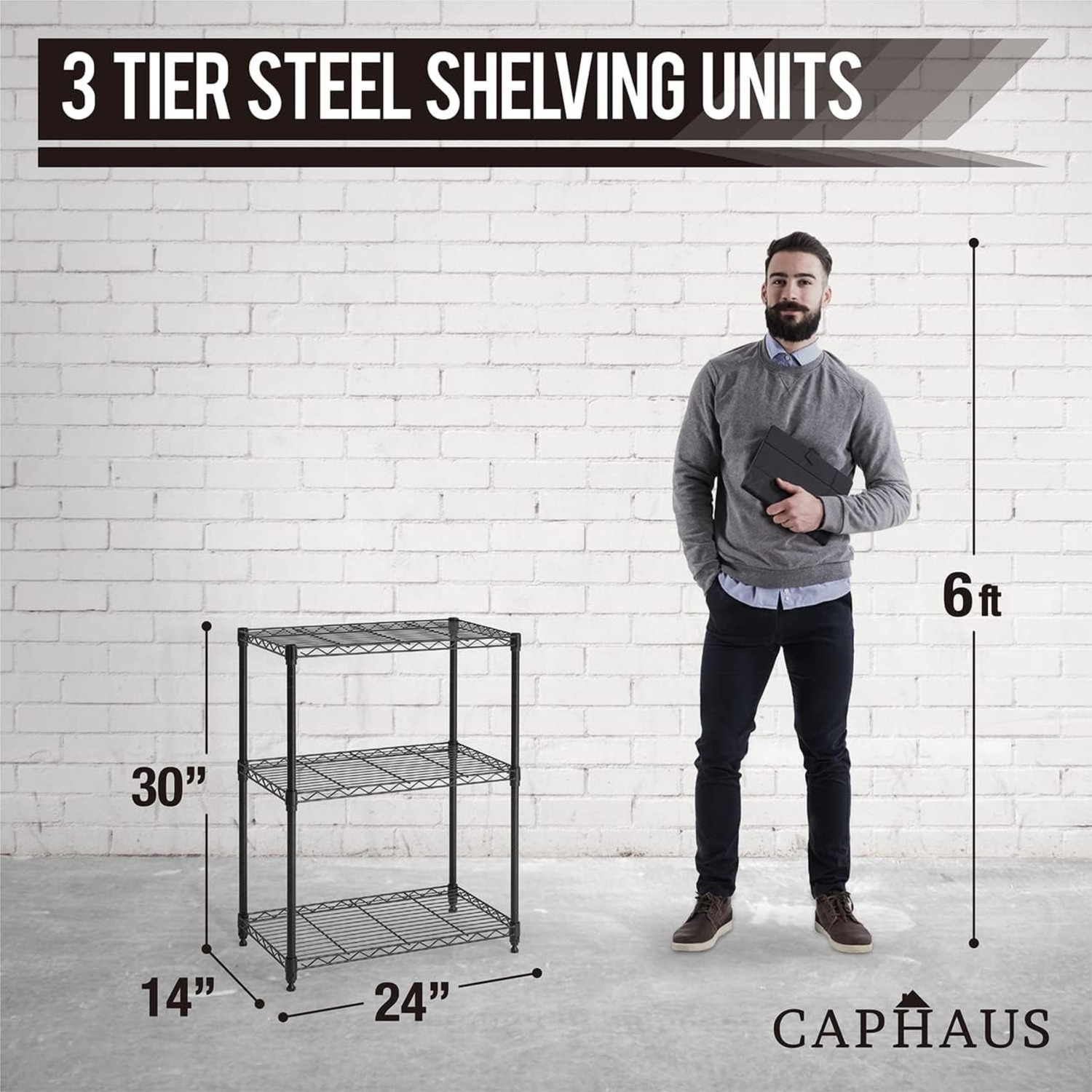 CAPHAUS Heavy-Duty Adjustable Height Wire Shelving Unit, Wire Rack Shelving, Metal Steel Storage Shelves, Garage Shelving Storage Organizer, Utility