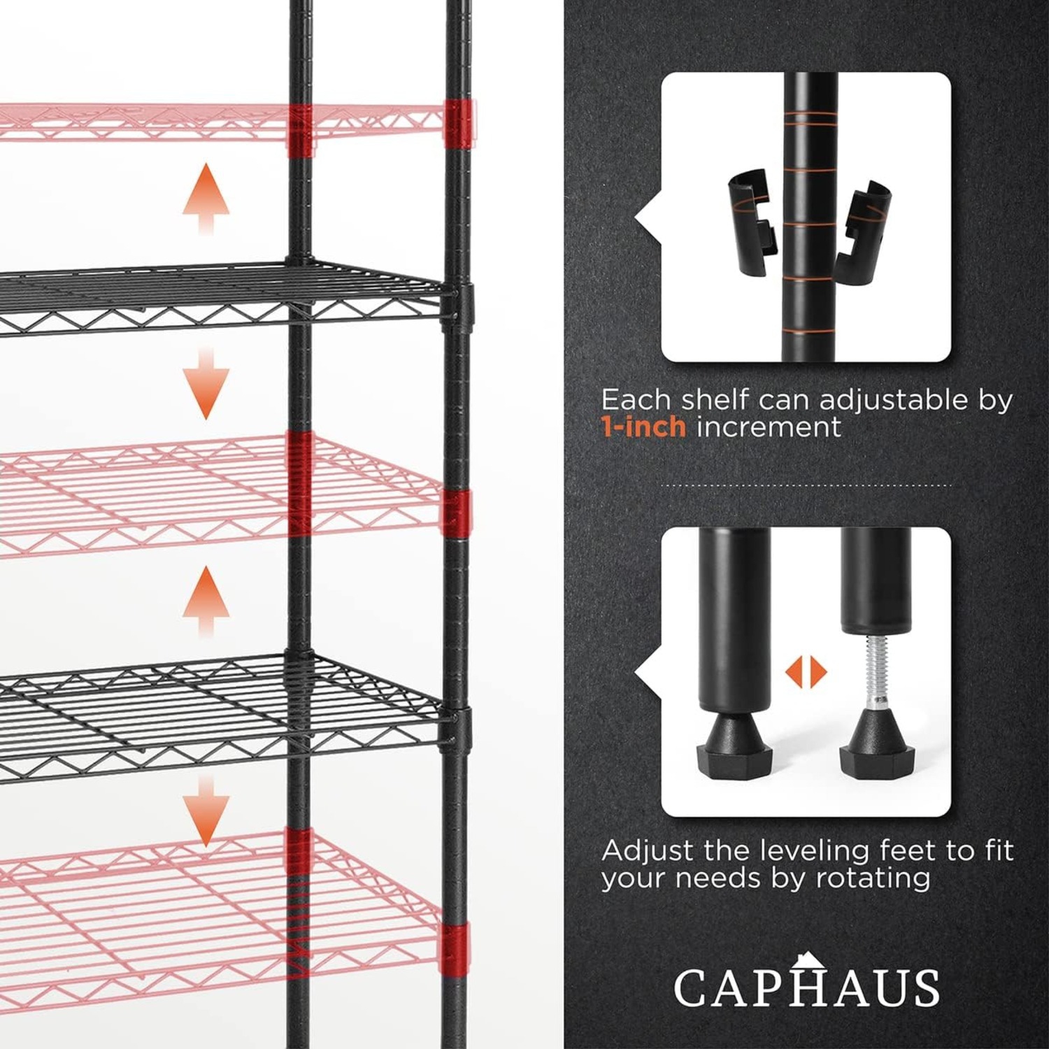 CAPHAUS Heavy-Duty Adjustable Height Wire Shelving Unit, Wire Rack Shelving, Metal Steel Storage Shelves, Garage Shelving Storage Organizer, Utility