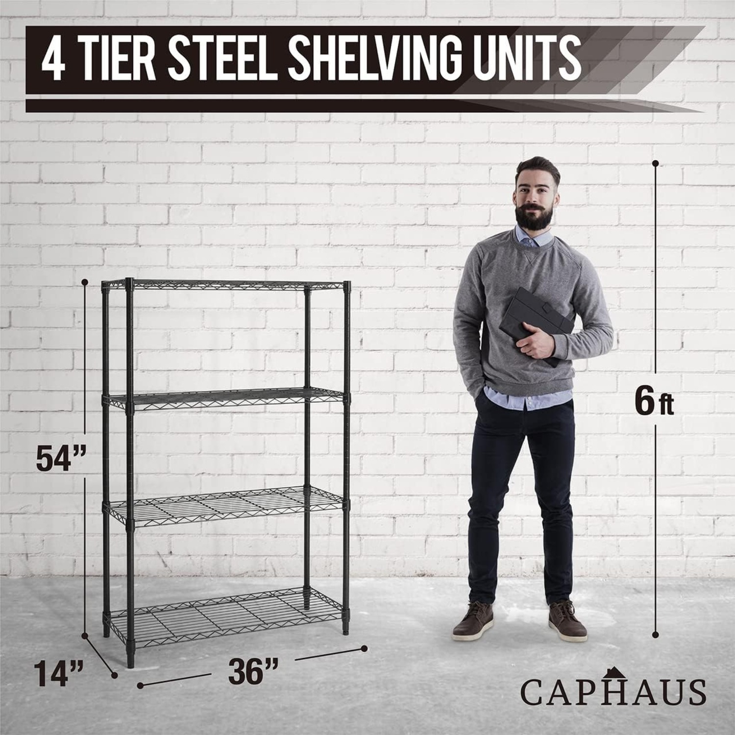 CAPHAUS Heavy-Duty Adjustable Height Wire Shelving Unit, Wire Rack Shelving, Metal Steel Storage Shelves, Garage Shelving Storage Organizer, Utility