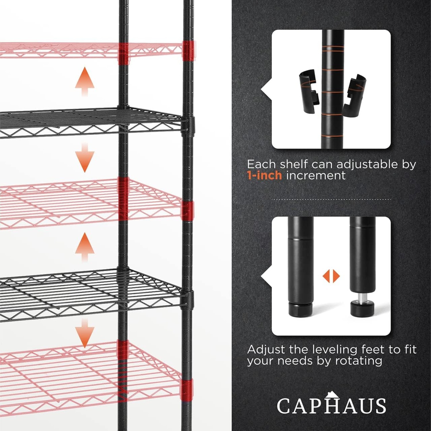CAPHAUS Heavy-Duty Adjustable Height Wire Shelving Unit, Wire Rack Shelving, Metal Steel Storage Shelves, Garage Shelving Storage Organizer, Utility