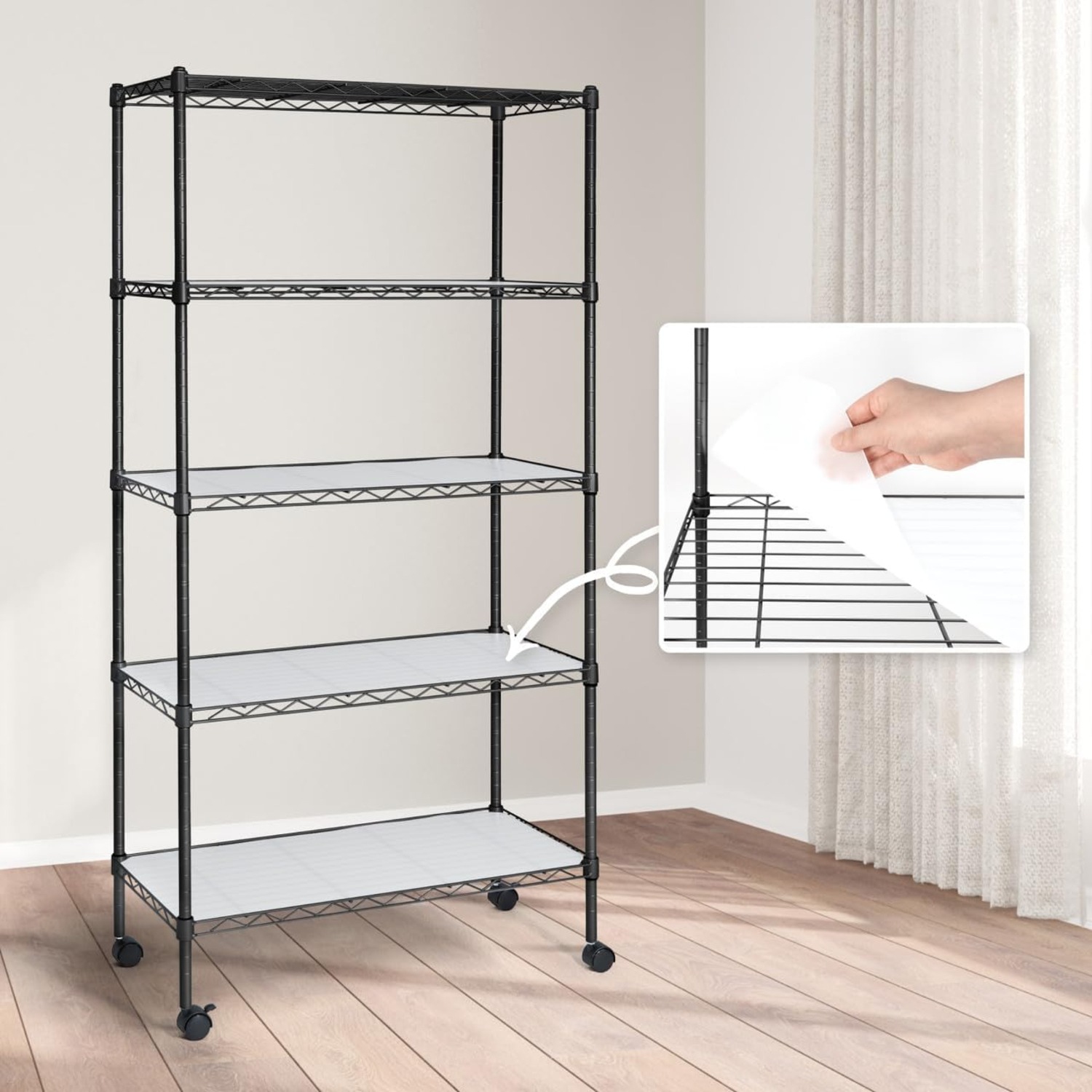 CAPHAUS NSF Heavy Duty Wire Shelving w/Wheels, Leveling Feet & Liners, Storage Metal Shelf, Garage Shelving Storage, Utility Wire Rack Storage
