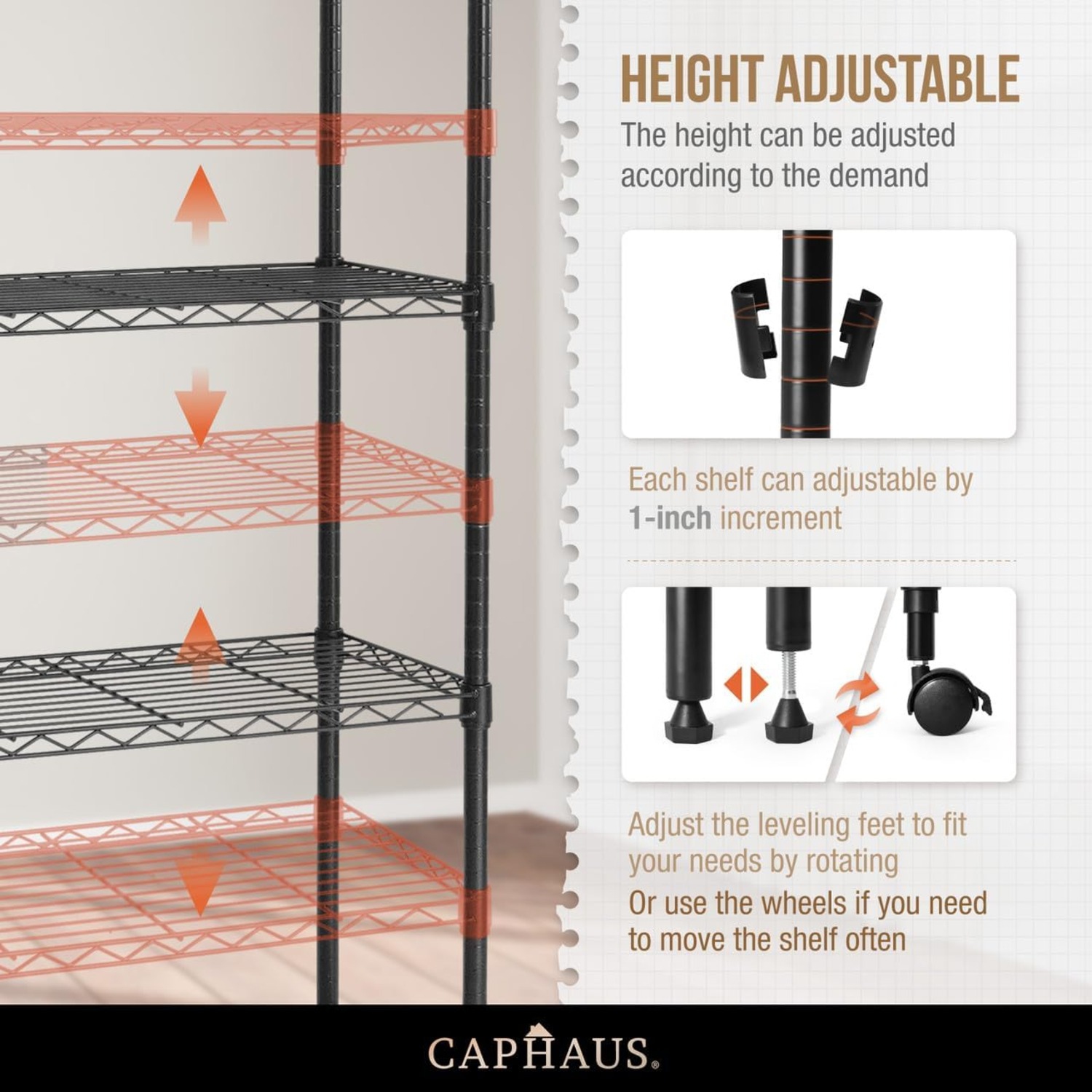 CAPHAUS NSF Heavy Duty Wire Shelving w/Wheels, Leveling Feet & Liners, Storage Metal Shelf, Garage Shelving Storage, Utility Wire Rack Storage