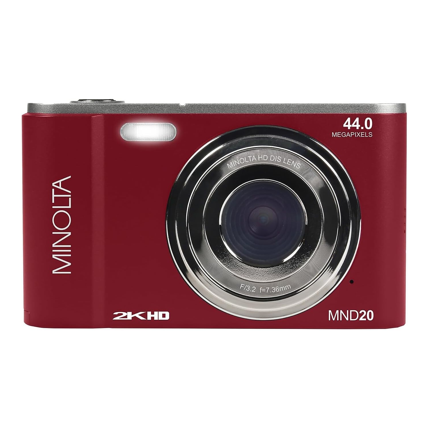 Minolta MND20 44 MP / 2.7K Ultra HD Digital Camera with 32GB Card, Bag, and Tripod Bundle - Red