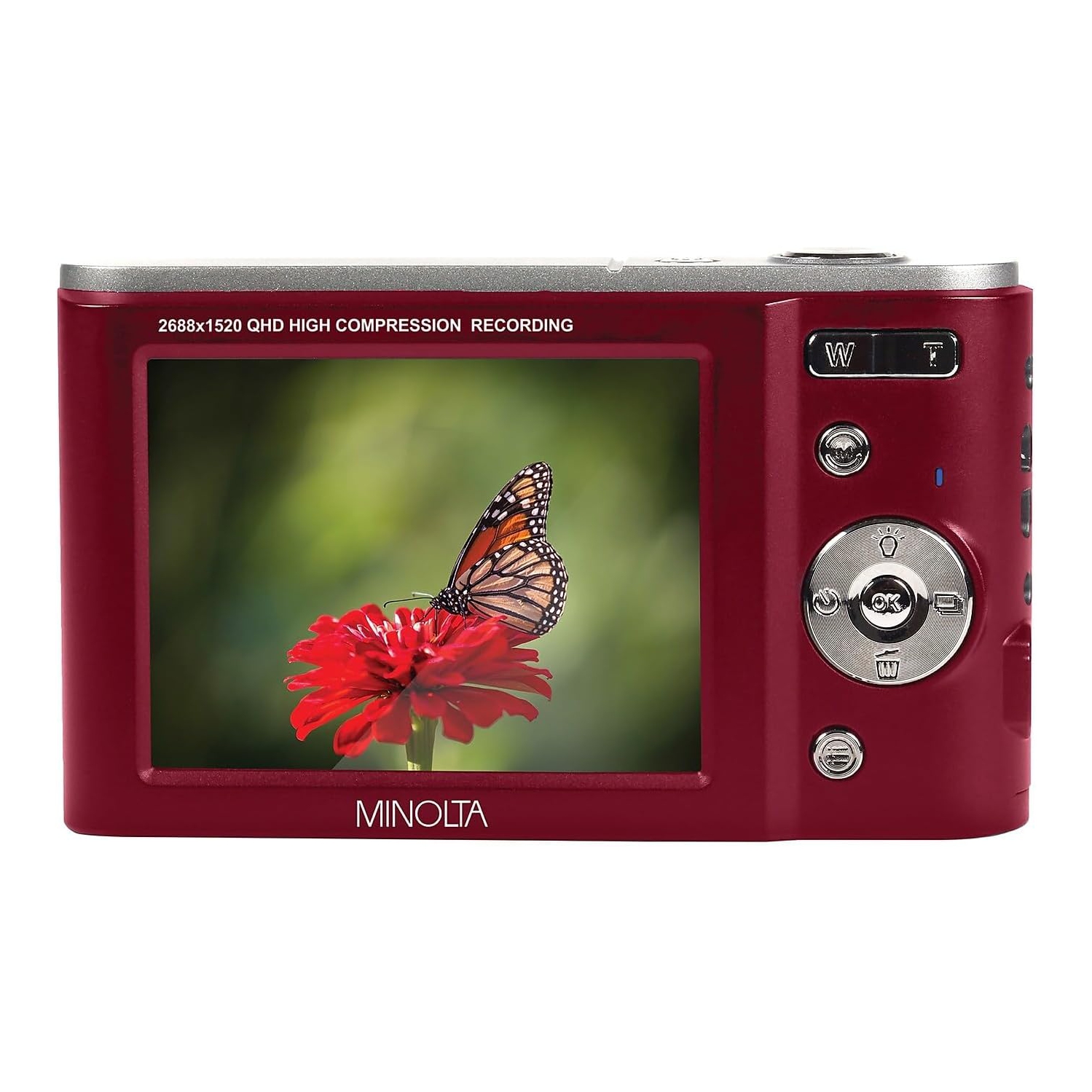 Minolta MND20 44 MP / 2.7K Ultra HD Digital Camera with 32GB Card, Bag, and Tripod Bundle - Red