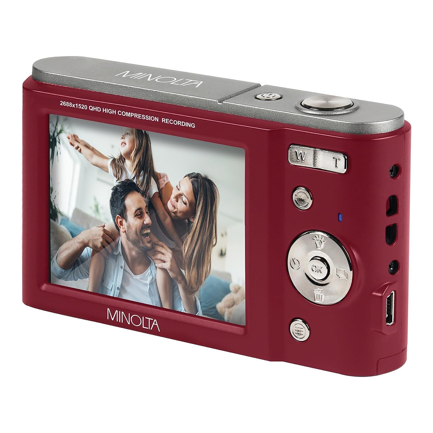 Minolta MND20 44 MP / 2.7K Ultra HD Digital Camera with 32GB Card, Bag, and Tripod Bundle - Red