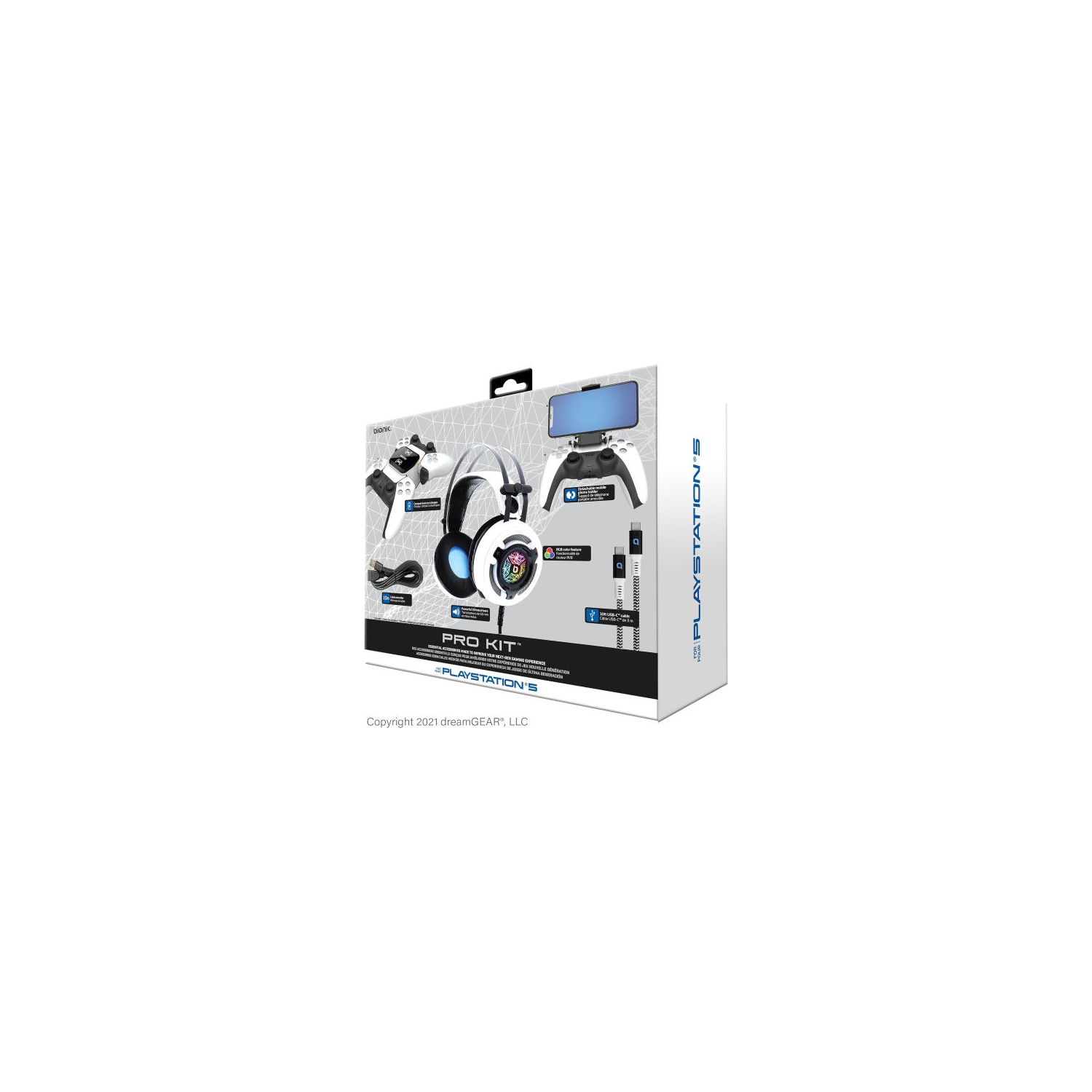 Open Box - Bionik Pro Kit for PS5: Headset, Charge Base, Phone Holder, Lynx & USB Cable