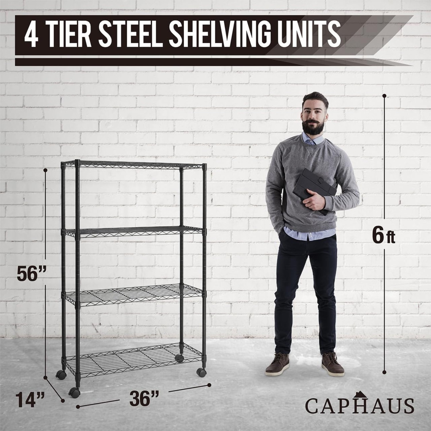 CAPHAUS 3/4/5-Tier Adjustable Height Wire Shelving Unit, Wire Rack Shelving, Metal Steel Storage Shelves, Garage Shelving Storage Organizer, Utility
