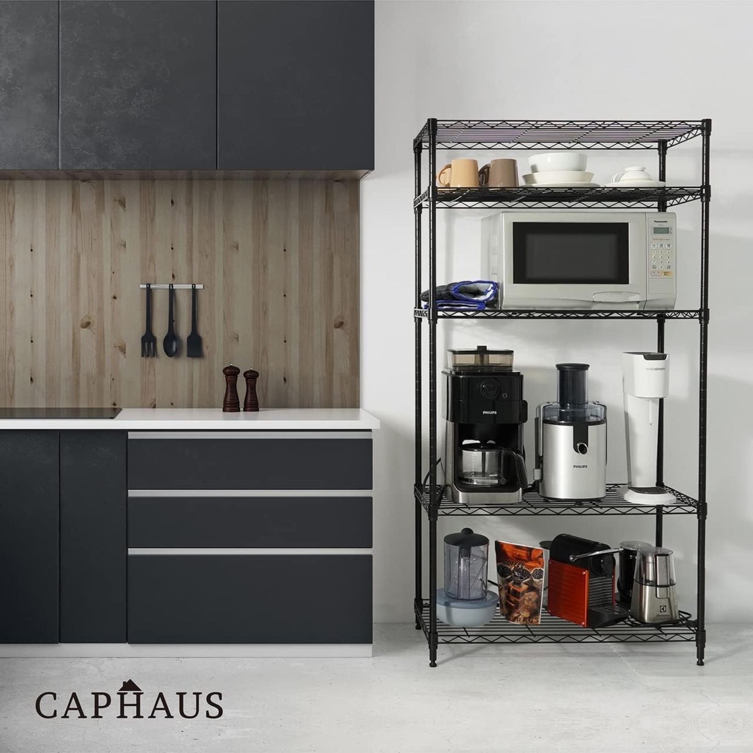 CAPHAUS 3/4/5-Tier Adjustable Height Wire Shelving Unit, Wire Rack Shelving, Metal Steel Storage Shelves, Garage Shelving Storage Organizer, Utility