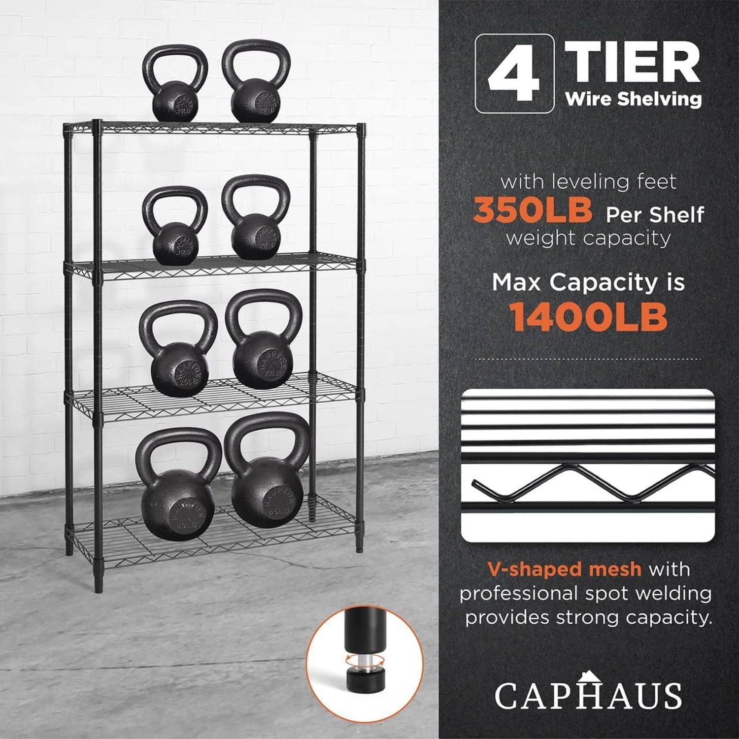 CAPHAUS 3/4/5-Tier Adjustable Height Wire Shelving Unit, Wire Rack Shelving, Metal Steel Storage Shelves, Garage Shelving Storage Organizer, Utility