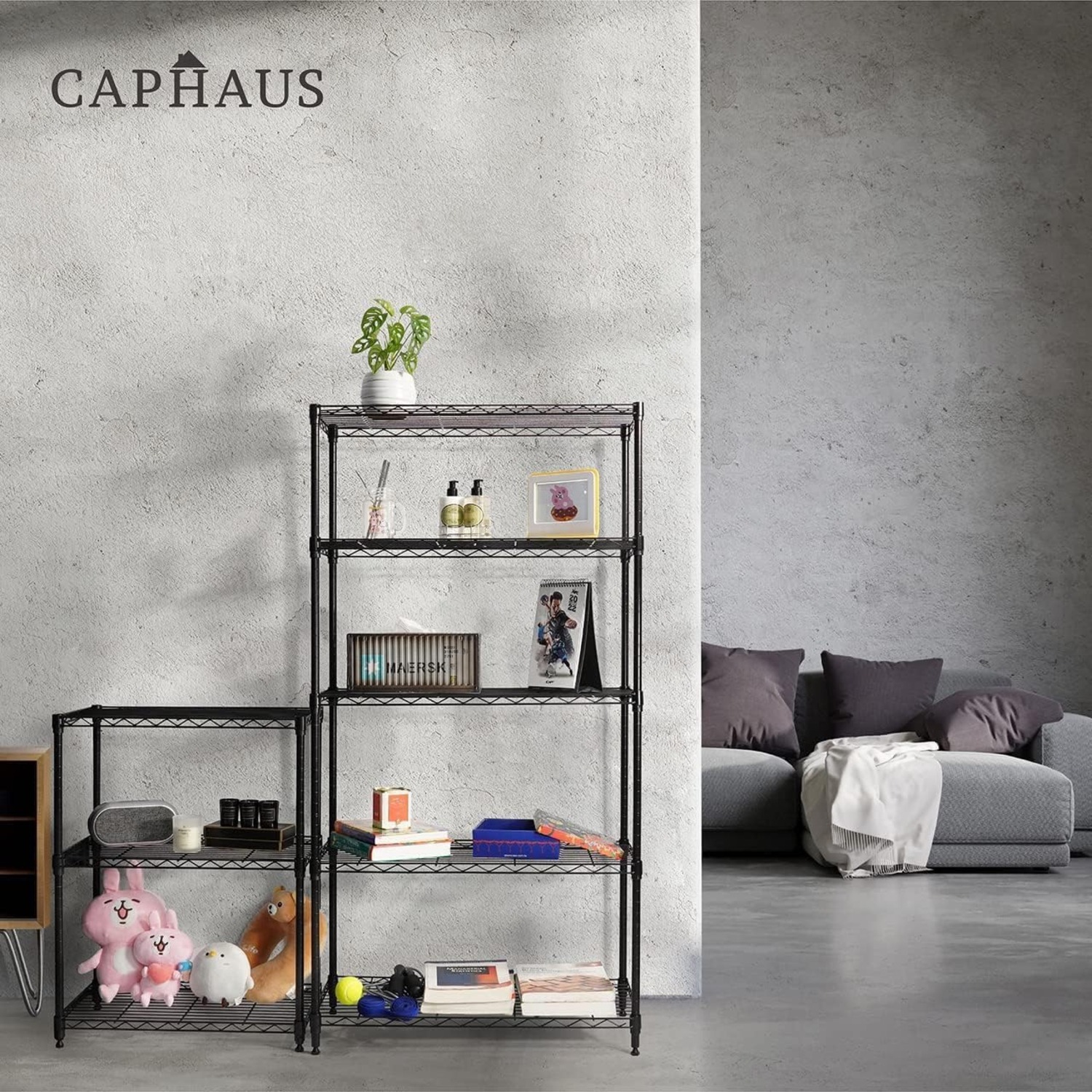CAPHAUS 3/4/5-Tier Adjustable Height Wire Shelving Unit, Wire Rack Shelving, Metal Steel Storage Shelves, Garage Shelving Storage Organizer, Utility