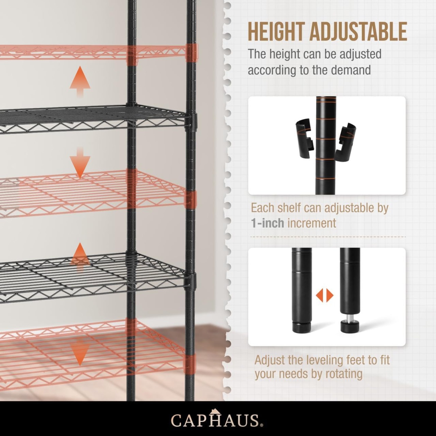 CAPHAUS NSF Adjustable Height Wire Shelving w/Liner, Basement Storage Shelving, Metal Steel Storage Shelving, Garage Shelving Storage Organizer,