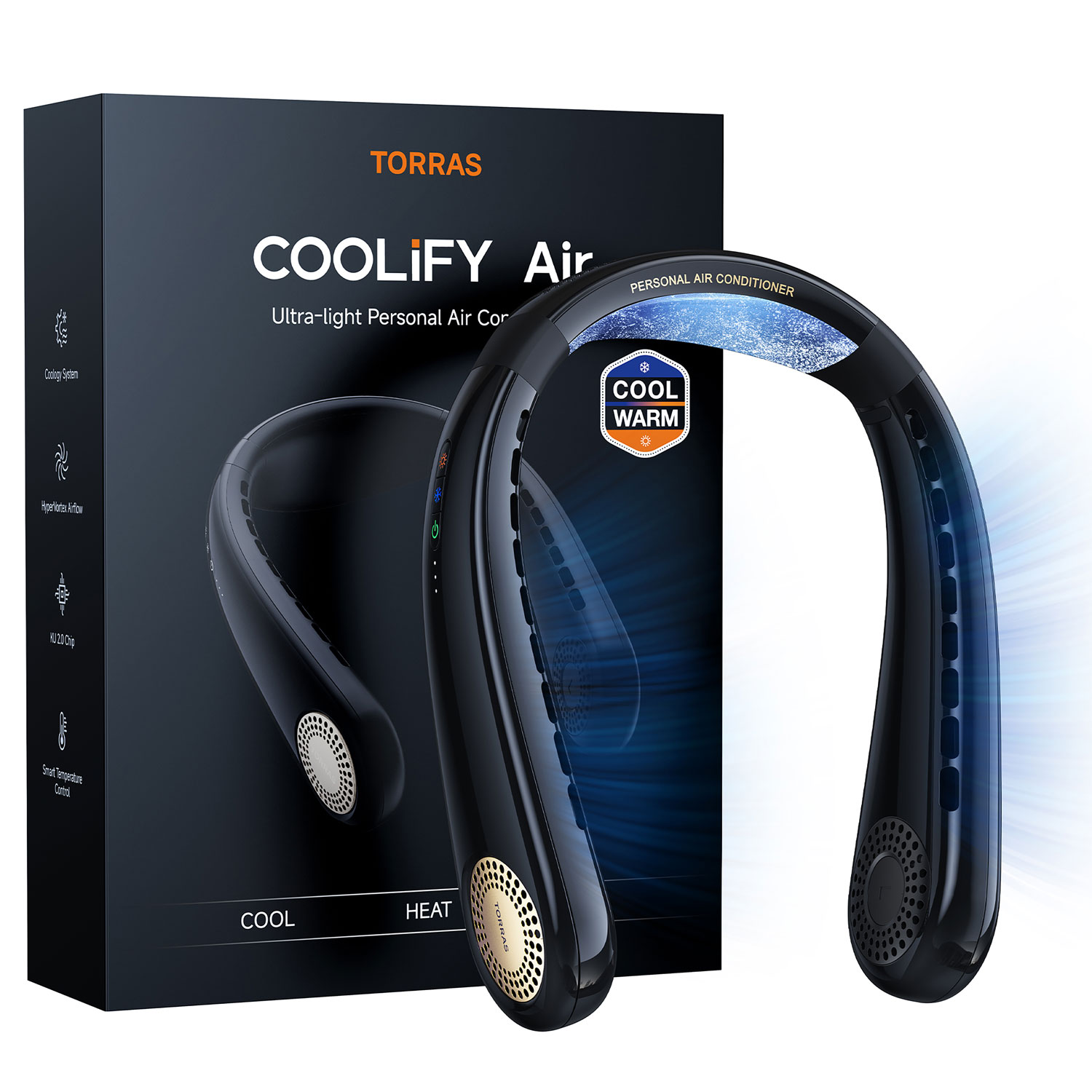 Torras COOLiFY Air 5000mAh Wearable Neck Cooling Fan - Midnight Black