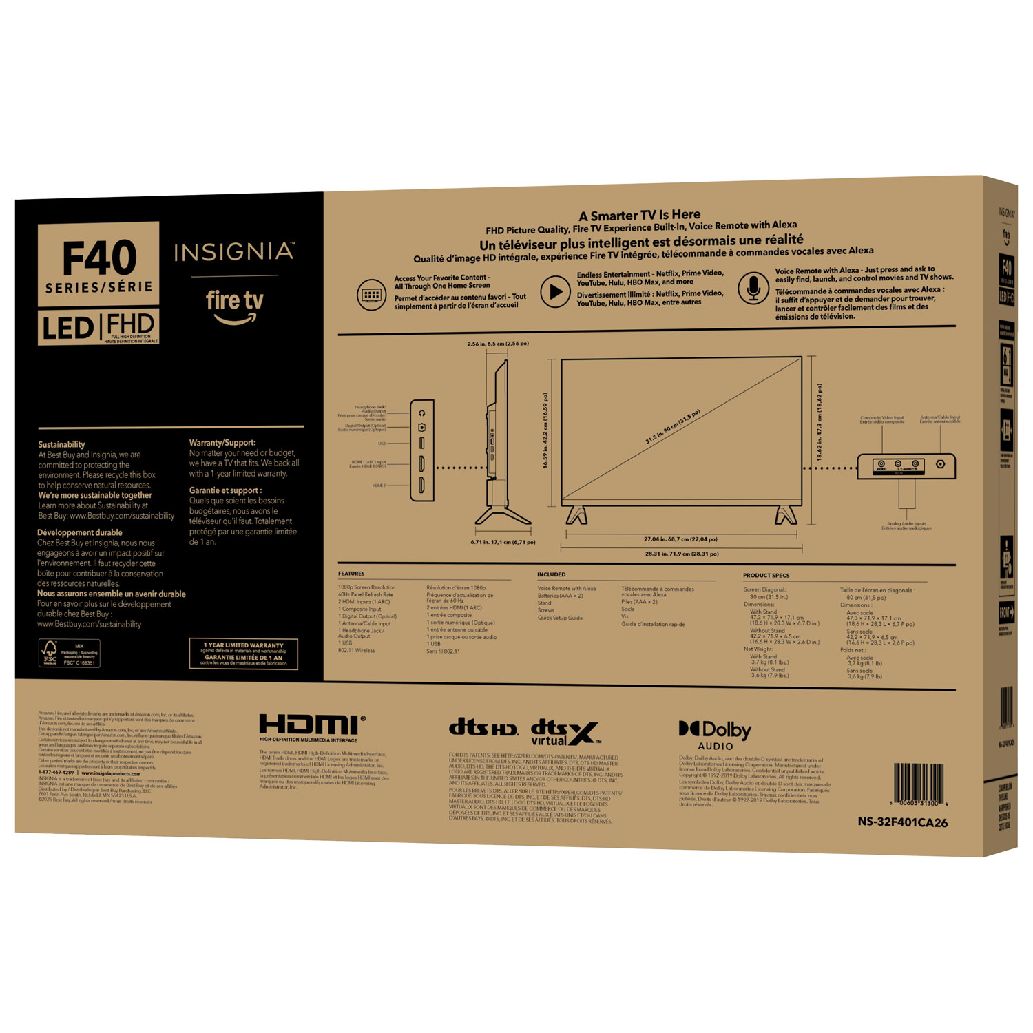 Téléviseur intelligent Fire TV ACL HDR HD 1080p de 32 po d'Insignia - 2024