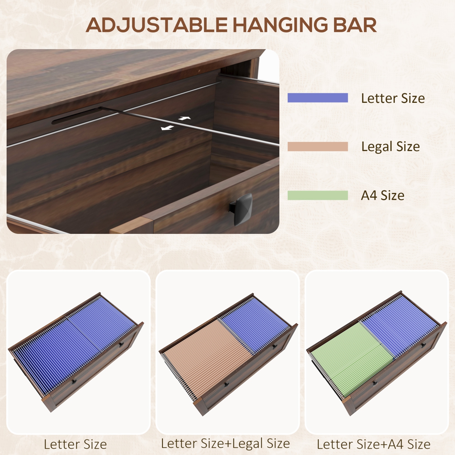 Classeur latéral de HOMCOM, classeur à 2 tiroirs avec verrou, support pour imprimante, classeur de bureau pour A4, format lettre, brun