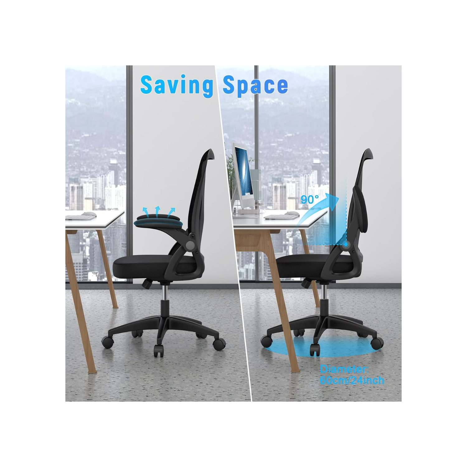 Mid Back Office Chair,Ergonomic Desk Chair with Adjustable Height, Flip-Up Arms and Lumbar Support, Breathable Mesh Computer for Home
