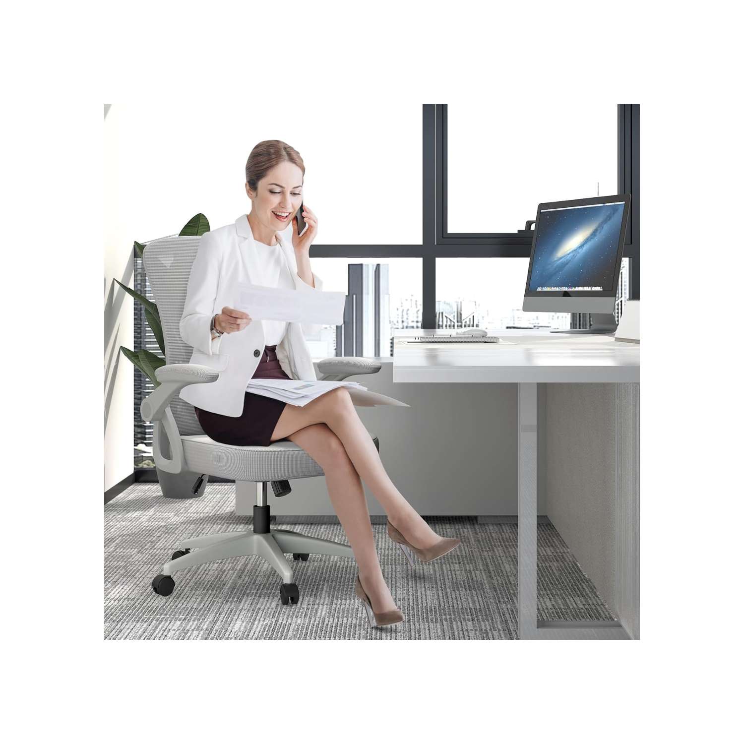 Mid Back Office Chair,Ergonomic Desk Chair with Adjustable Height, Flip-Up Arms and Lumbar Support, Breathable Mesh Computer for Home