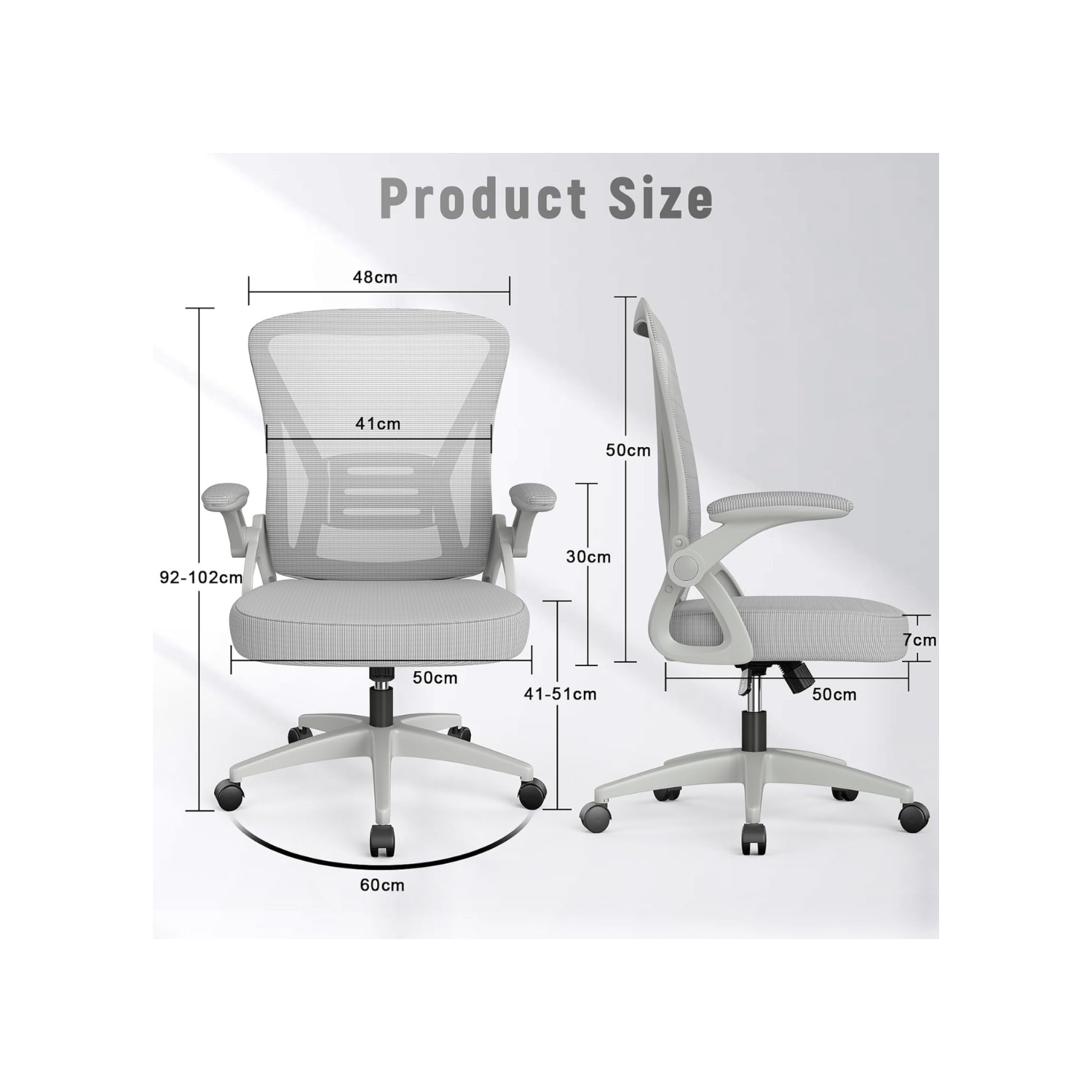 Mid Back Office Chair,Ergonomic Desk Chair with Adjustable Height, Flip-Up Arms and Lumbar Support, Breathable Mesh Computer for Home