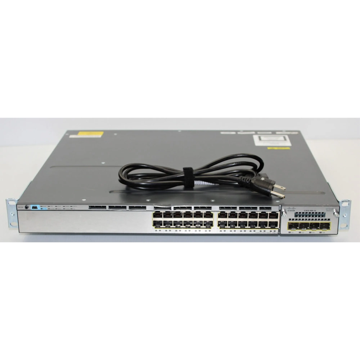Open box Cisco WS-C3750X-24P-E 24port POE IP service switch with C3KX-NM-1G. 1 Year warranty.