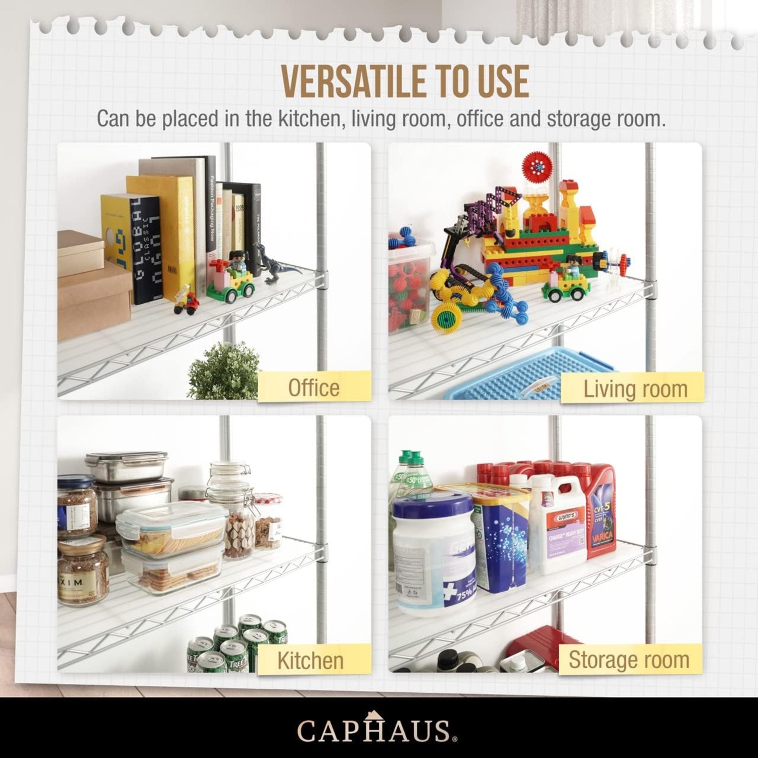 CAPHAUS NSF Commercial Grade Heavy Duty Wire Shelving w/Wheels, Leveling Feet & Liners, Storage Metal Shelf, Garage Shelving Storage, Utility Wire