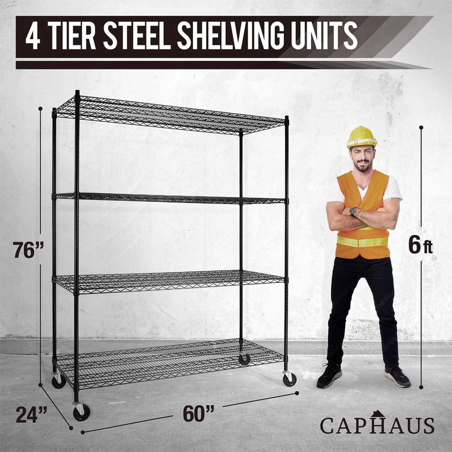 CAPHAUS Heavy-Duty Adjustable Height Wire Shelving Unit, Wire Rack Shelving, Metal Steel Storage Shelves, Garage Shelving Storage Organizer, Utility