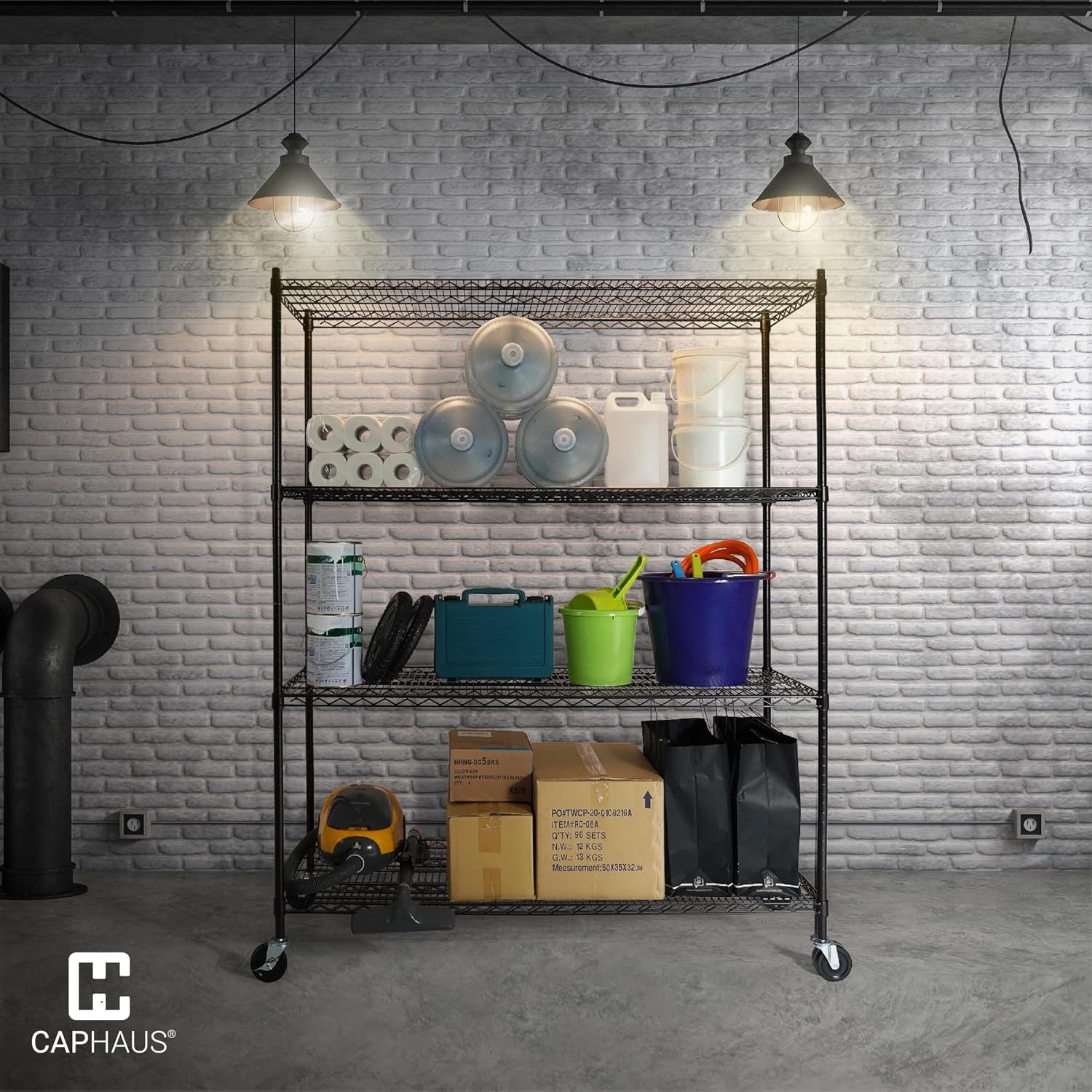 CAPHAUS Heavy-Duty Adjustable Height Wire Shelving Unit, Wire Rack Shelving, Metal Steel Storage Shelves, Garage Shelving Storage Organizer, Utility