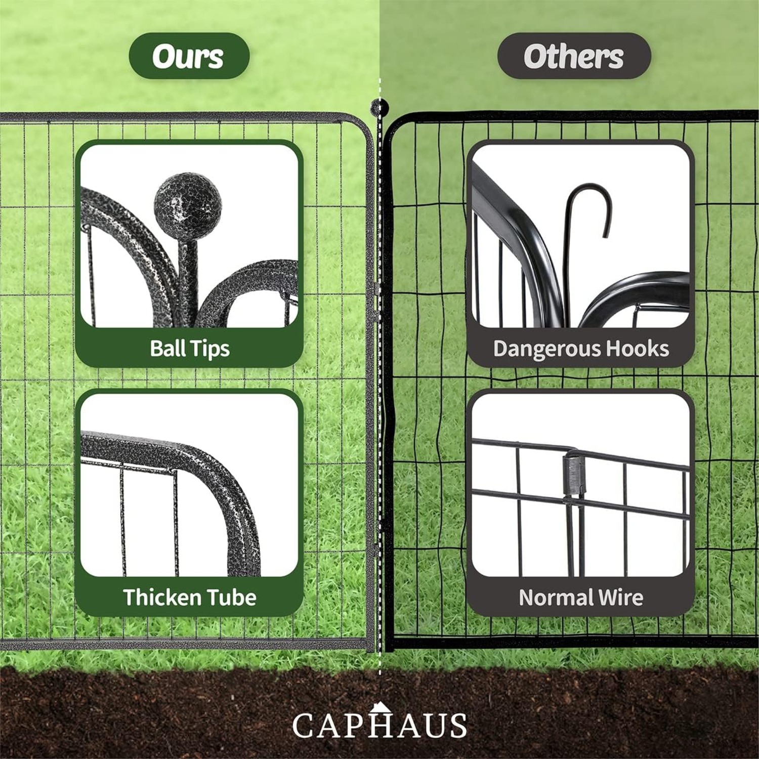 Clôture de jardin décorative CAPHAUS, 40 x 21 pi, cadre en fer robuste, paysage, lit de fleurs, bordures, décoration de panneau, clôture pliante en