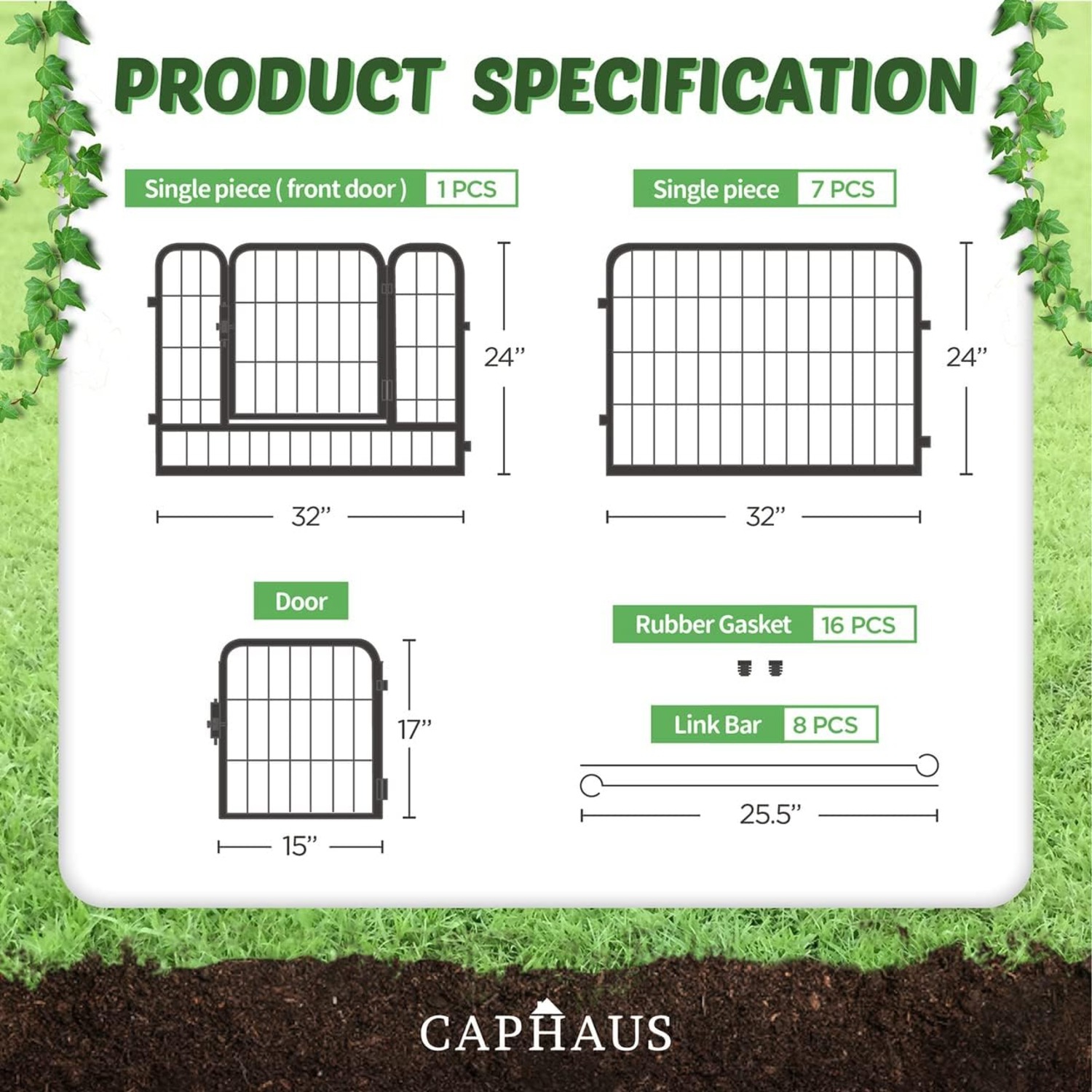 CAPHAUS Decorative Garden Fence, 24 Inch x 21 FT Heavy Duty Iron Fencing Landscape Patio Flower Bed Animal Barrier Border Edging Section, Panel