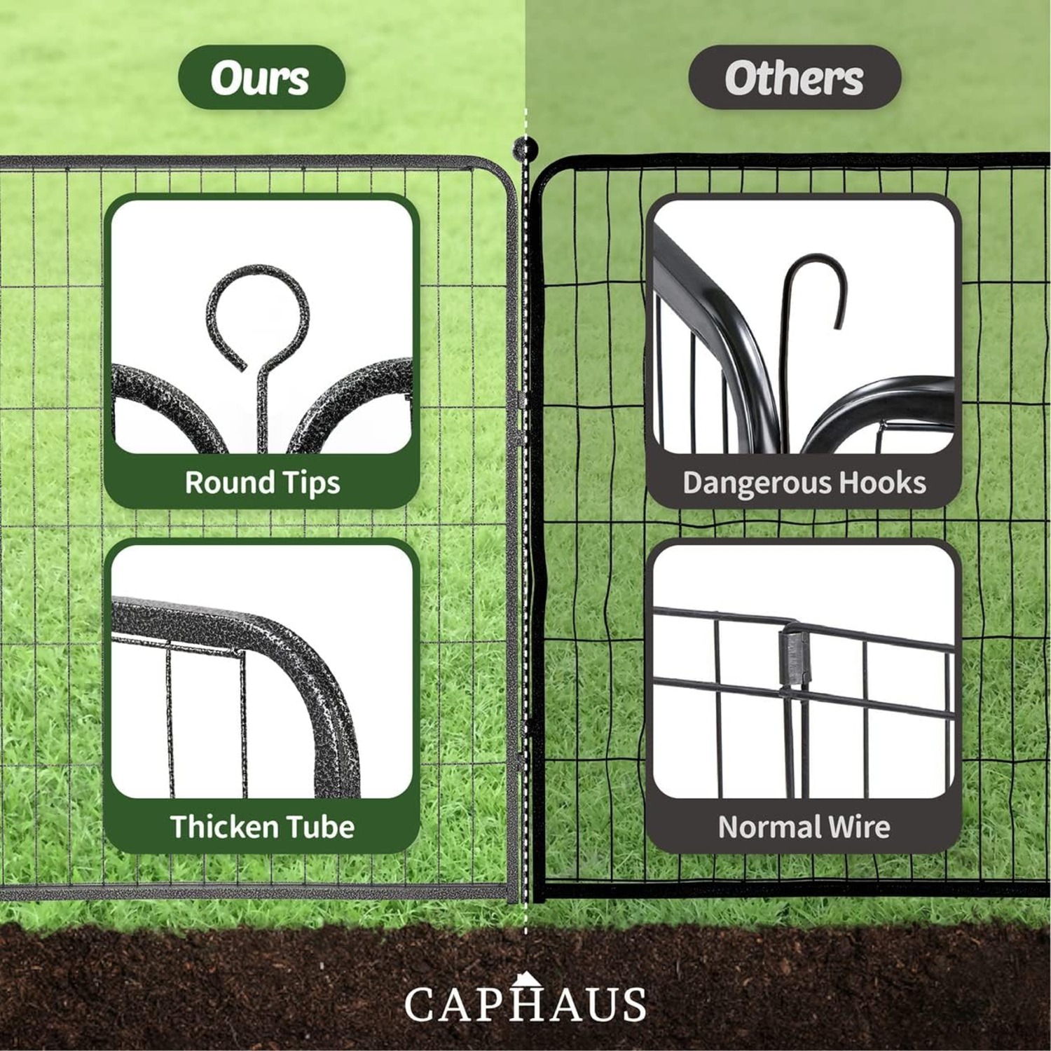 CAPHAUS Decorative Garden Fence, 24 Inch x 21 FT Heavy Duty Iron Fencing Landscape Patio Flower Bed Animal Barrier Border Edging Section, Panel