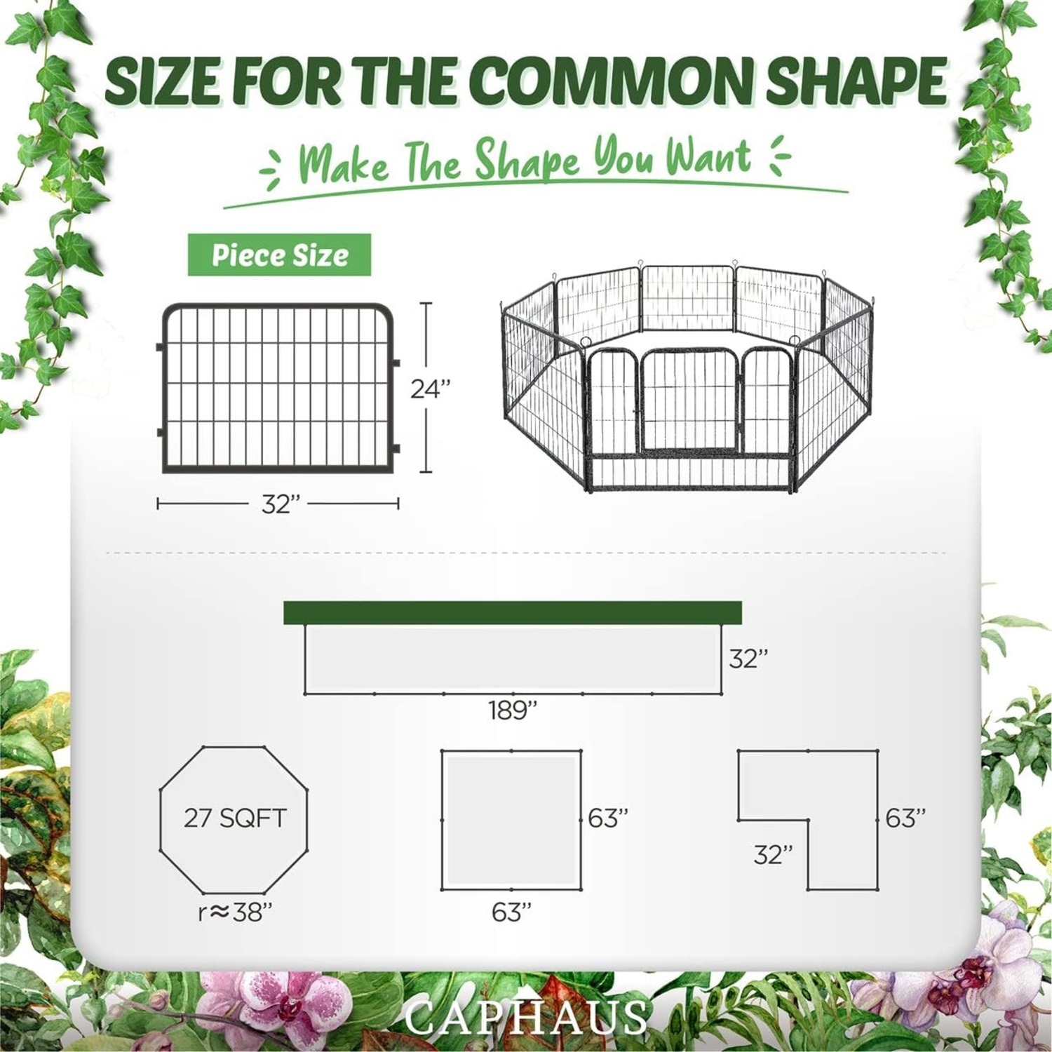 CAPHAUS Decorative Garden Fence, 24 Inch x 21 FT Heavy Duty Iron Fencing Landscape Patio Flower Bed Animal Barrier Border Edging Section, Panel