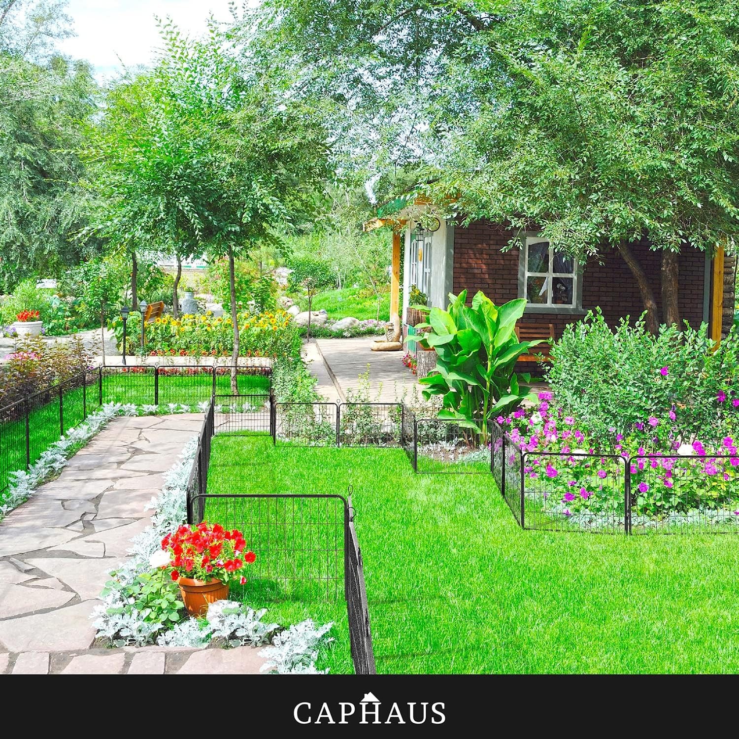 CAPHAUS Decorative Garden Fence, 24 Inch x 21 FT Heavy Duty Iron Fencing Landscape Patio Flower Bed Animal Barrier Border Edging Section, Panel