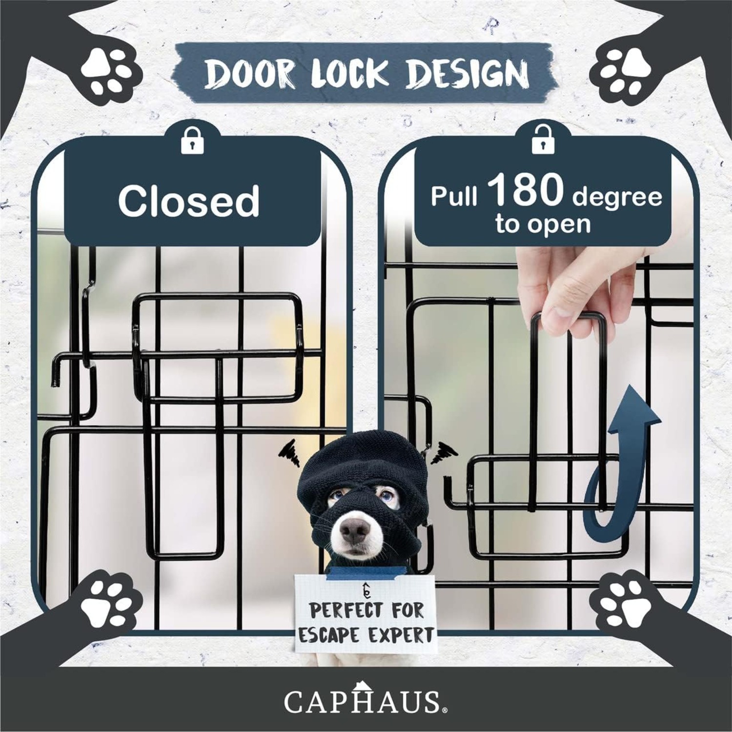 CAPHAUS Foldable Dog Crate Wire Metal Dog Kennel w/Leak-Proof Pan & Protecting Feet & Divider Panel, Single or Double Door, Small, Medium & Large Dog